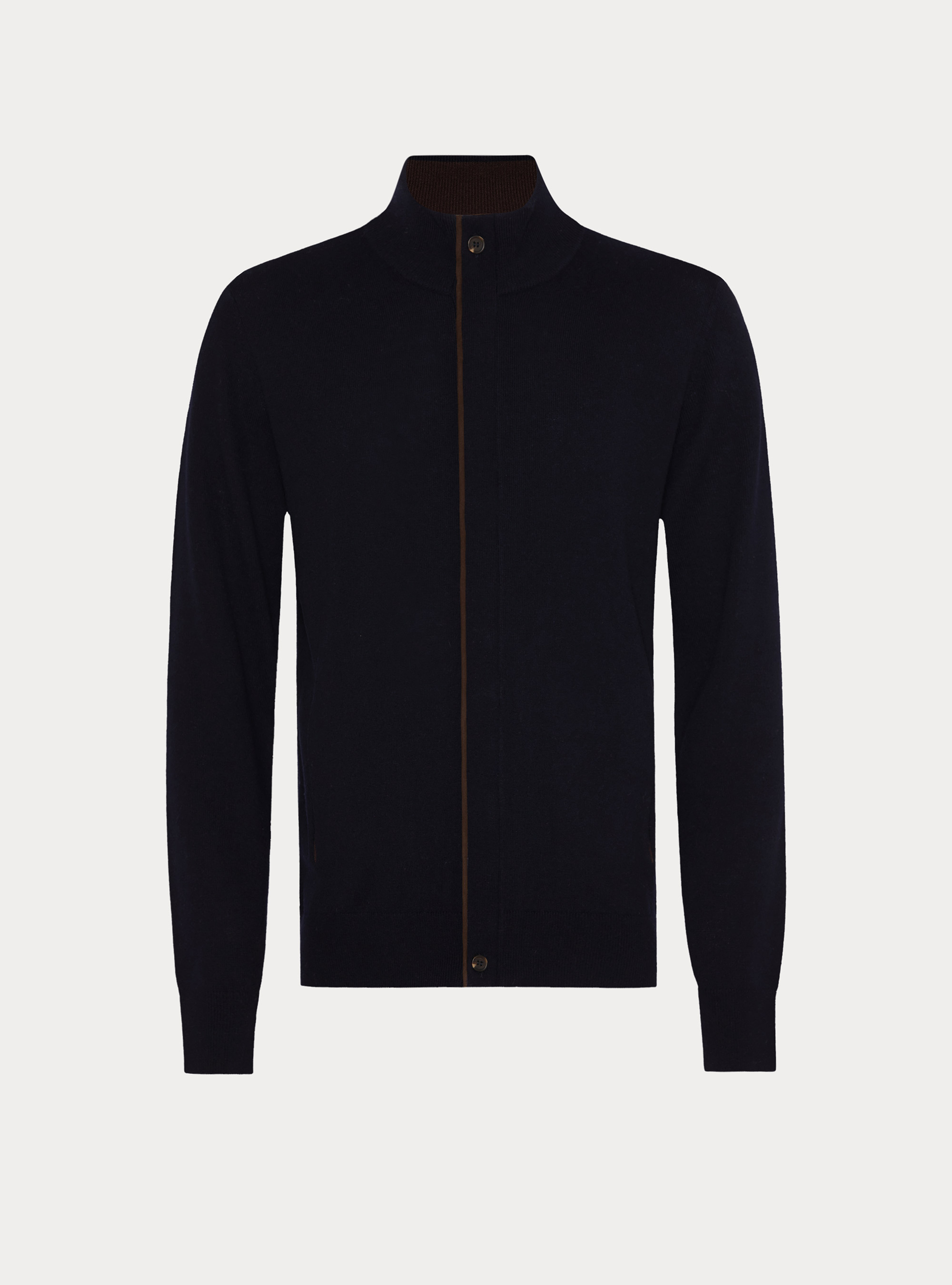 Cardigan con zip in maglia in lambswool e cashmere, BLU NAVY