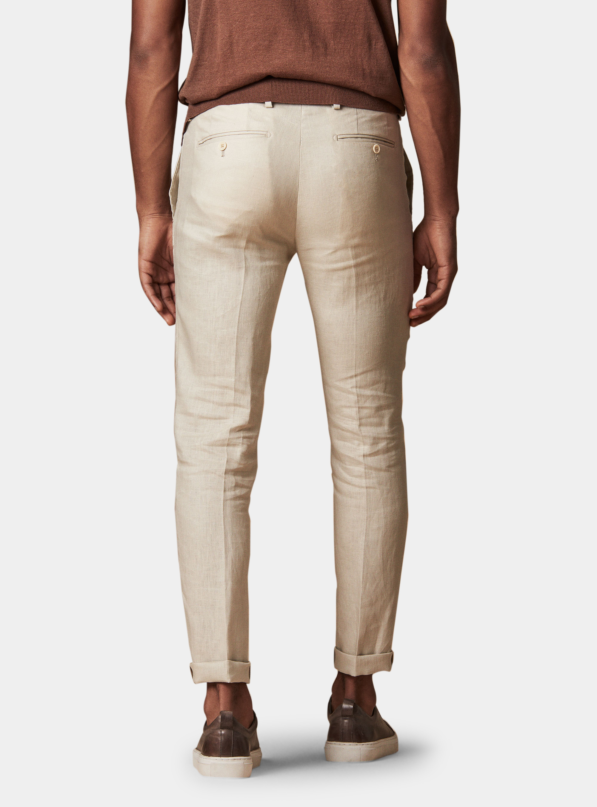Pantalone con pince per abito in lino ritorto, ECRU