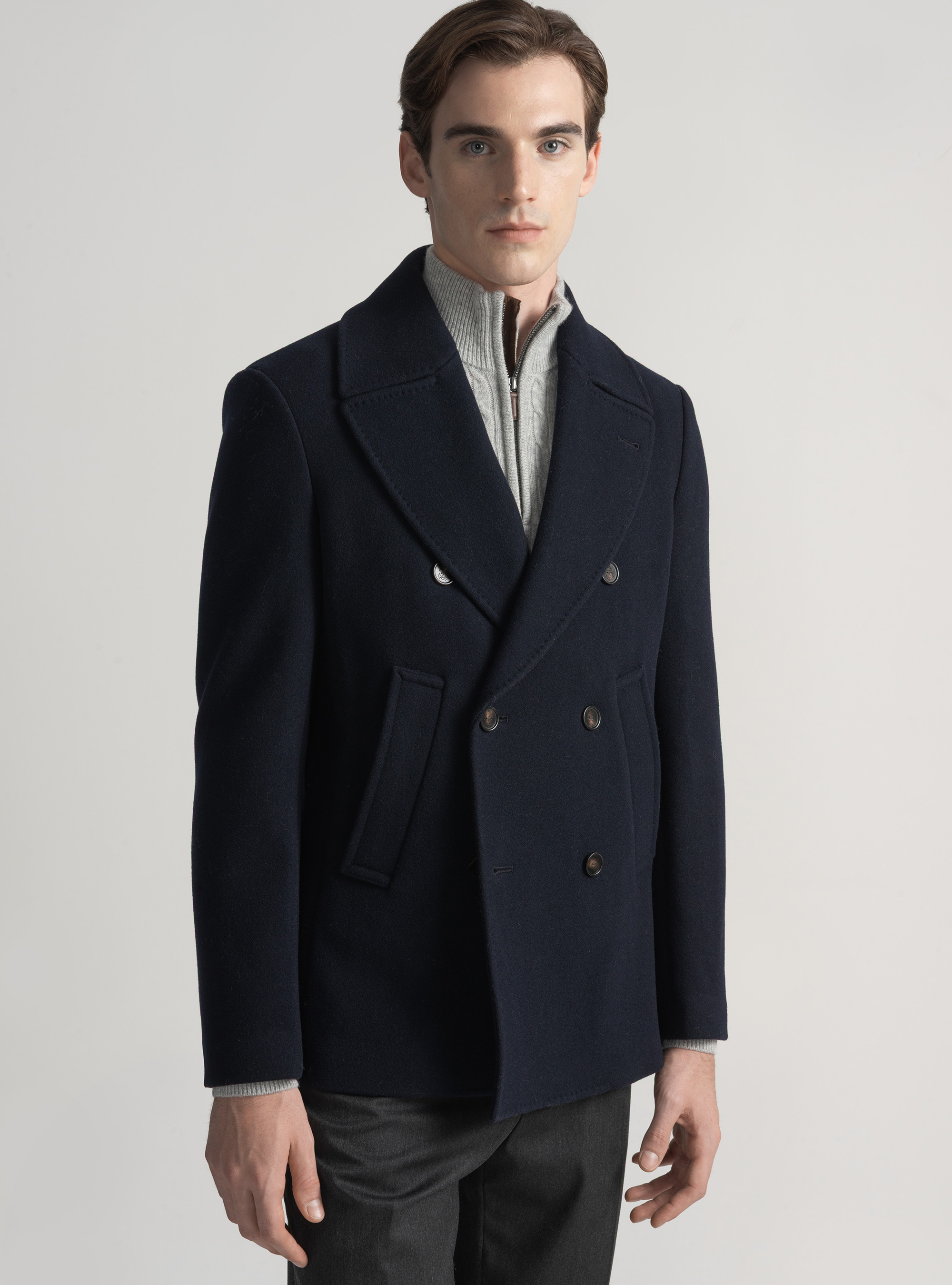 Peacoat in misto lana, BLU NAVY
