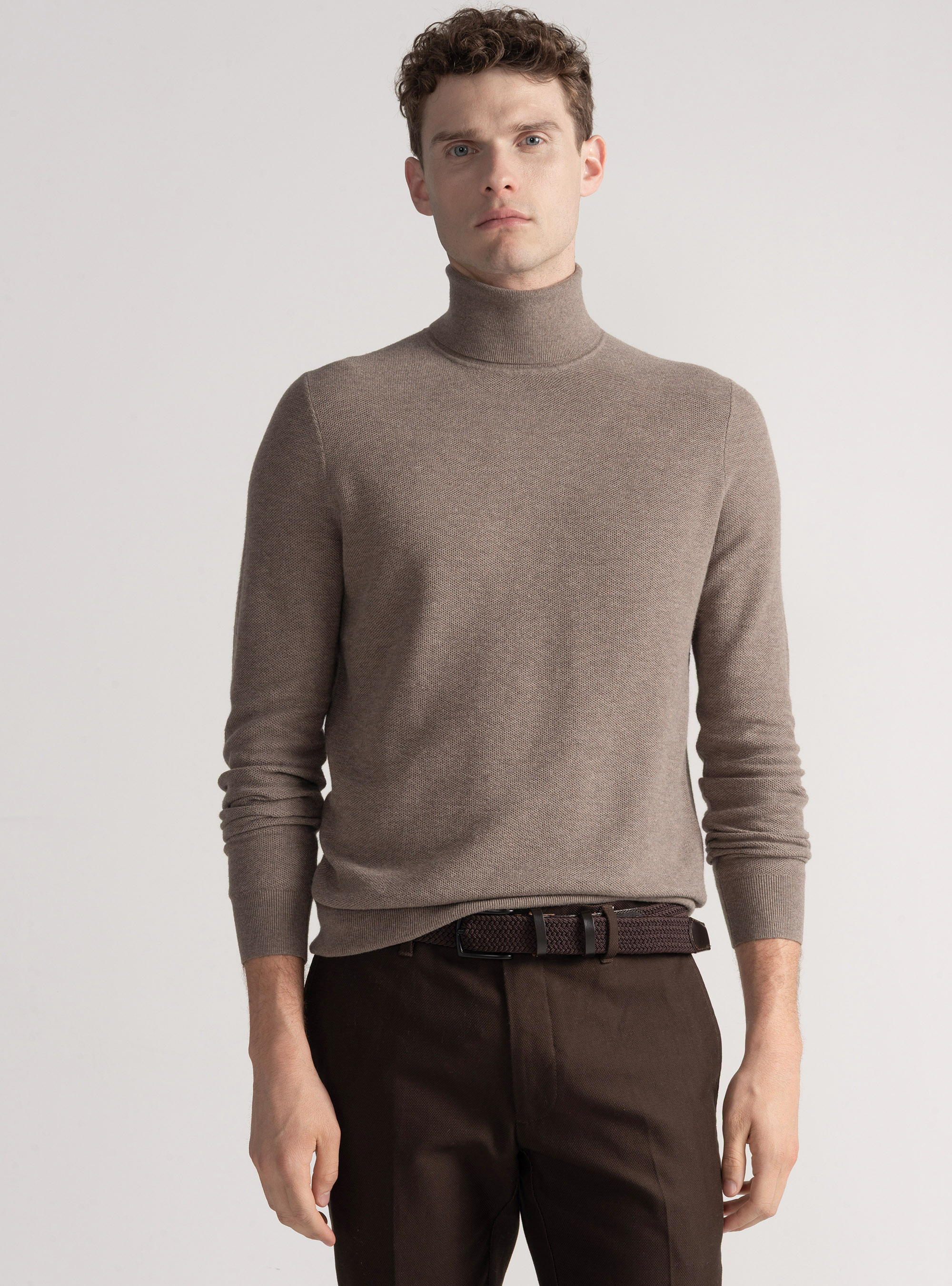 Rollkragenpullover mit Wabenmuster aus Baumwollkaschmir, FANGO 0569C
