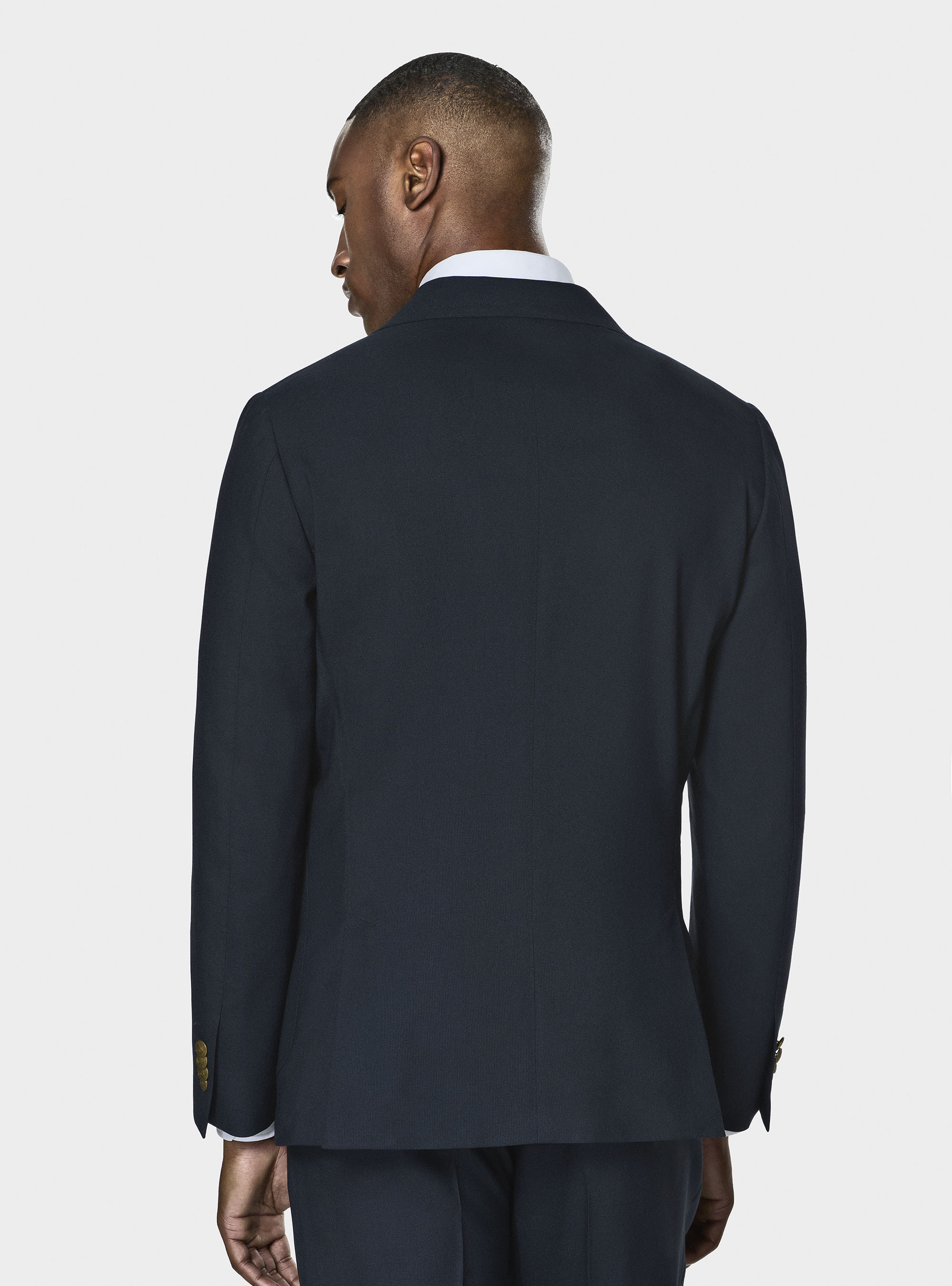 Giacca doppiopetto in lana con bottone metallo, NAVY