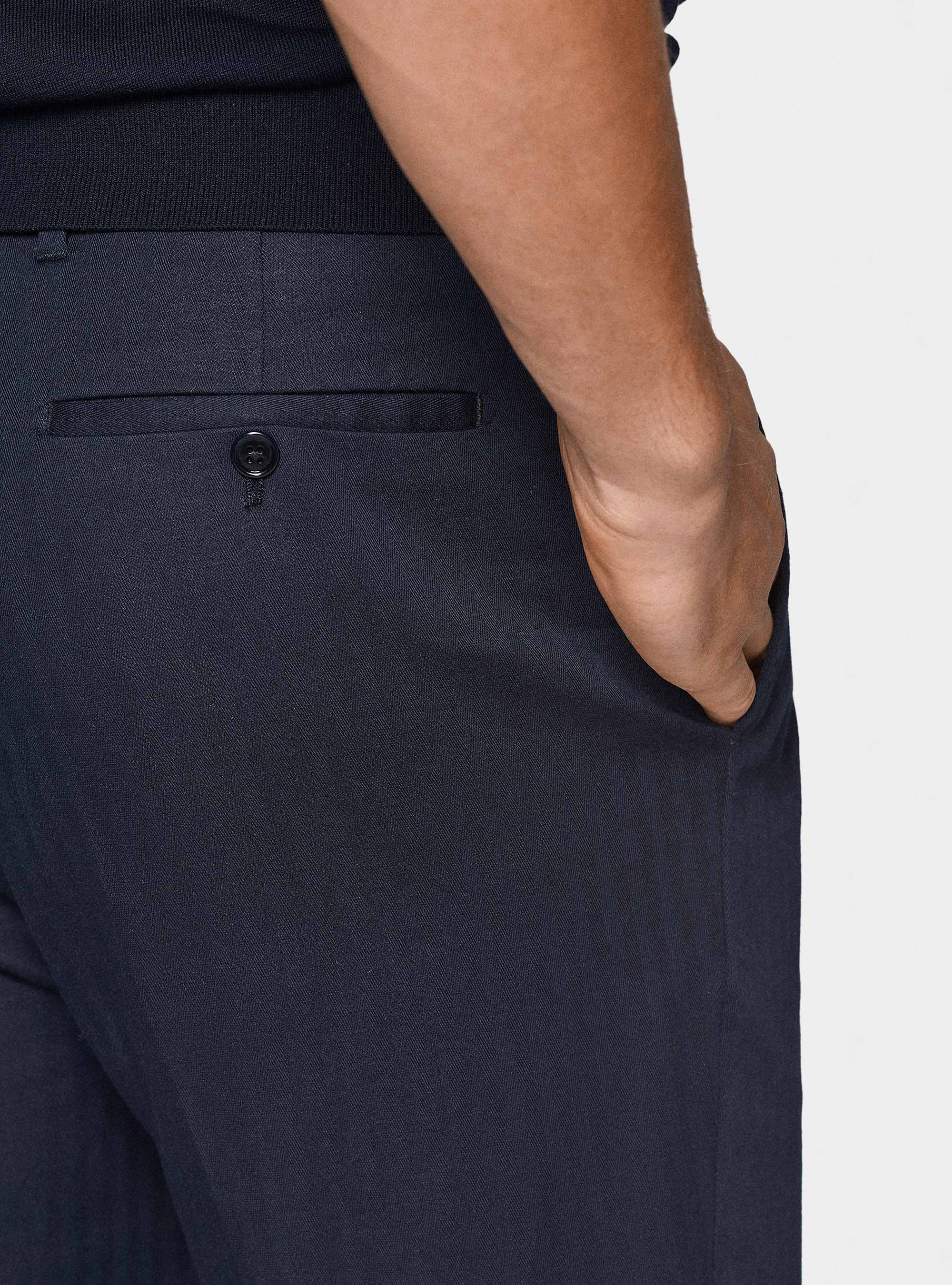 Pantaloni abito doppiopetto in cotone e lino, BLU NAVY