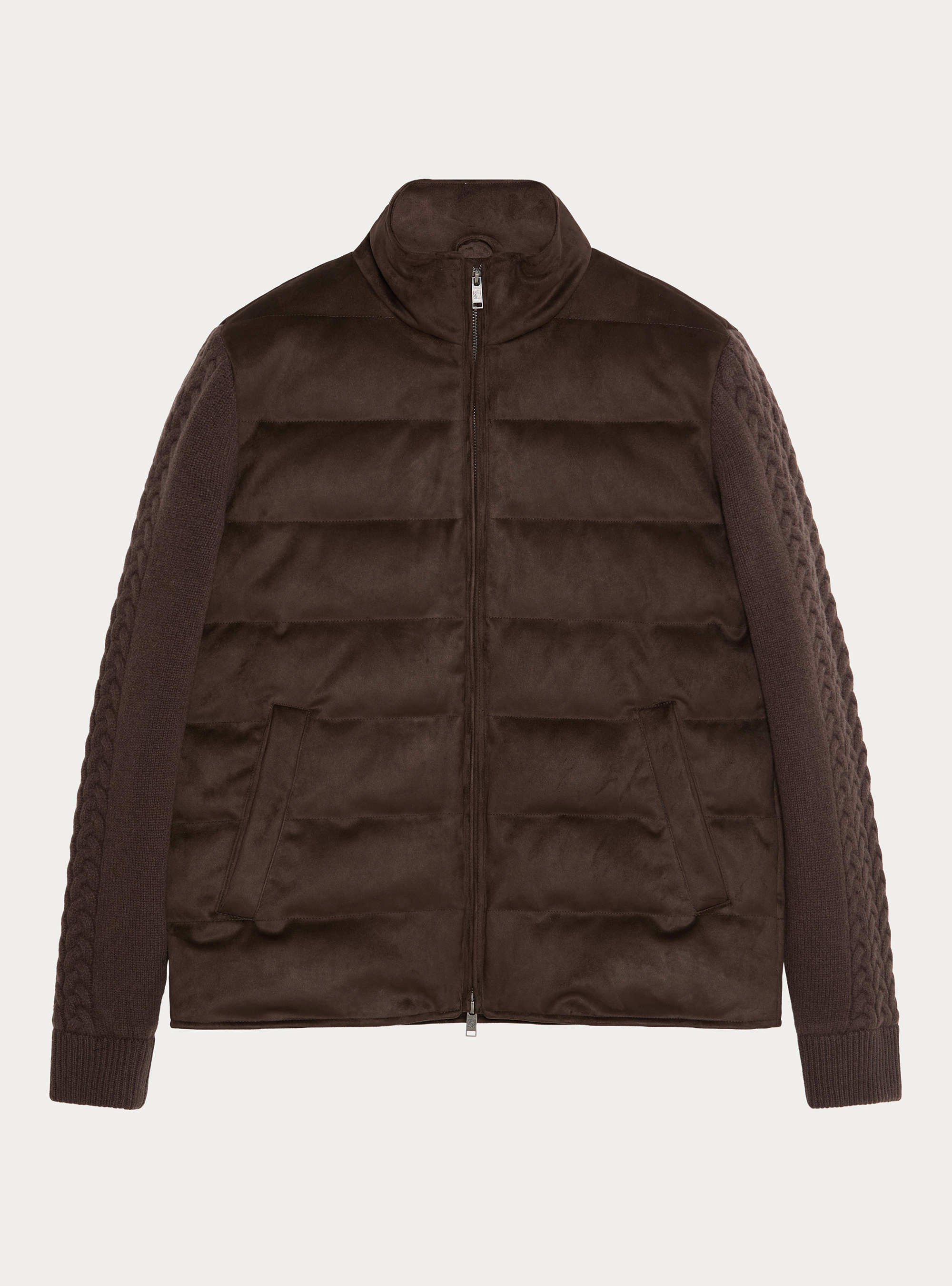 Quilted suede-effect jacket with wool sleeves, MARRONE 0508C