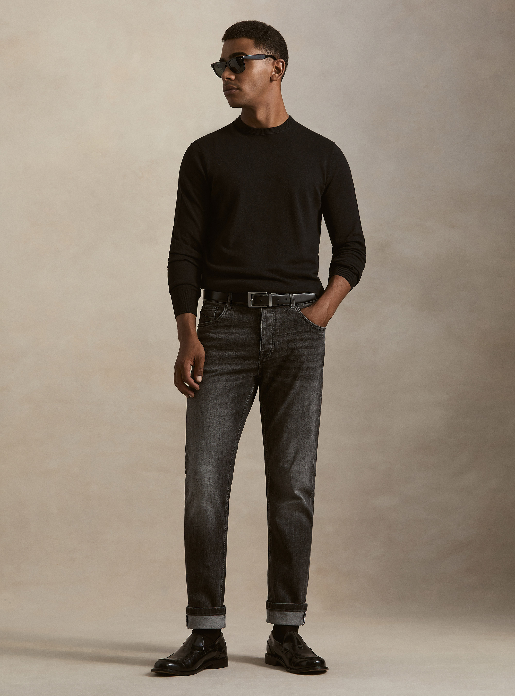 Cotton, silk and cashmere blend crewneck sweater, BLACK