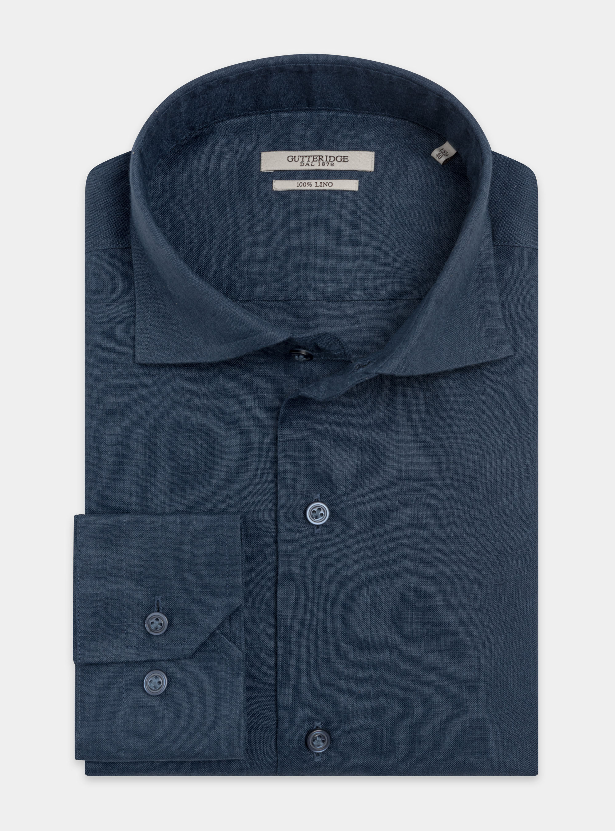 Pure Linen Shirt with Semi-French Collar, NAVY BLUE