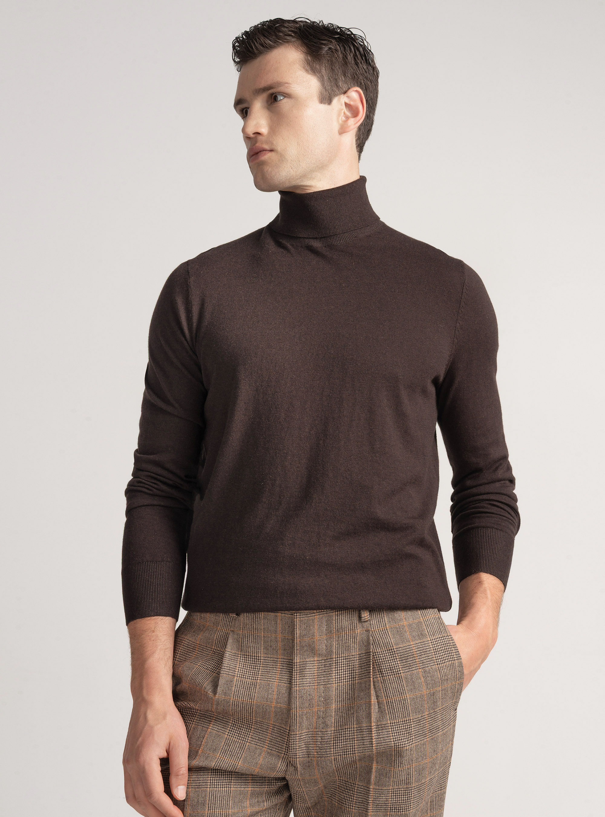 Dolcevita in cotone seta e cashmere, MARRONE