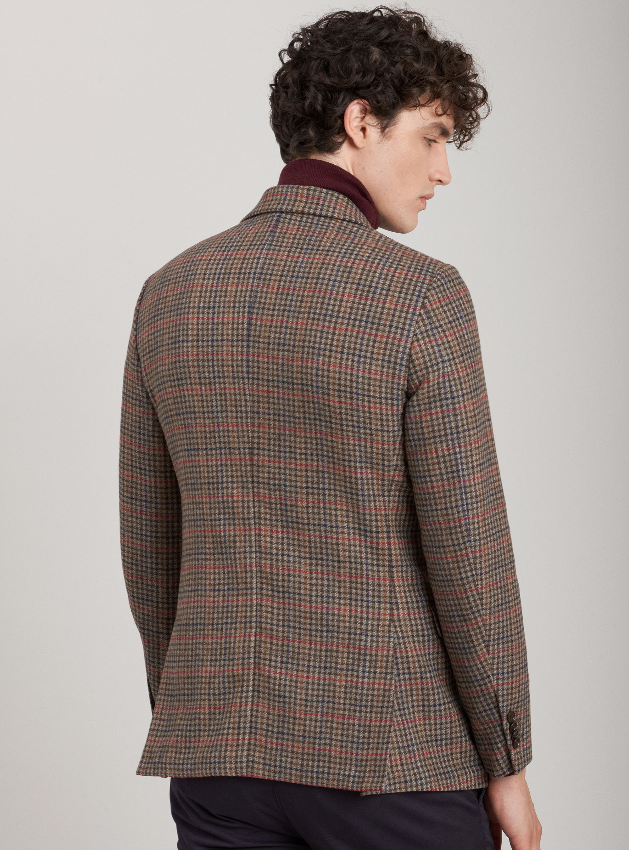 Veste Prince de Galles en laine et cachemire, MARRON