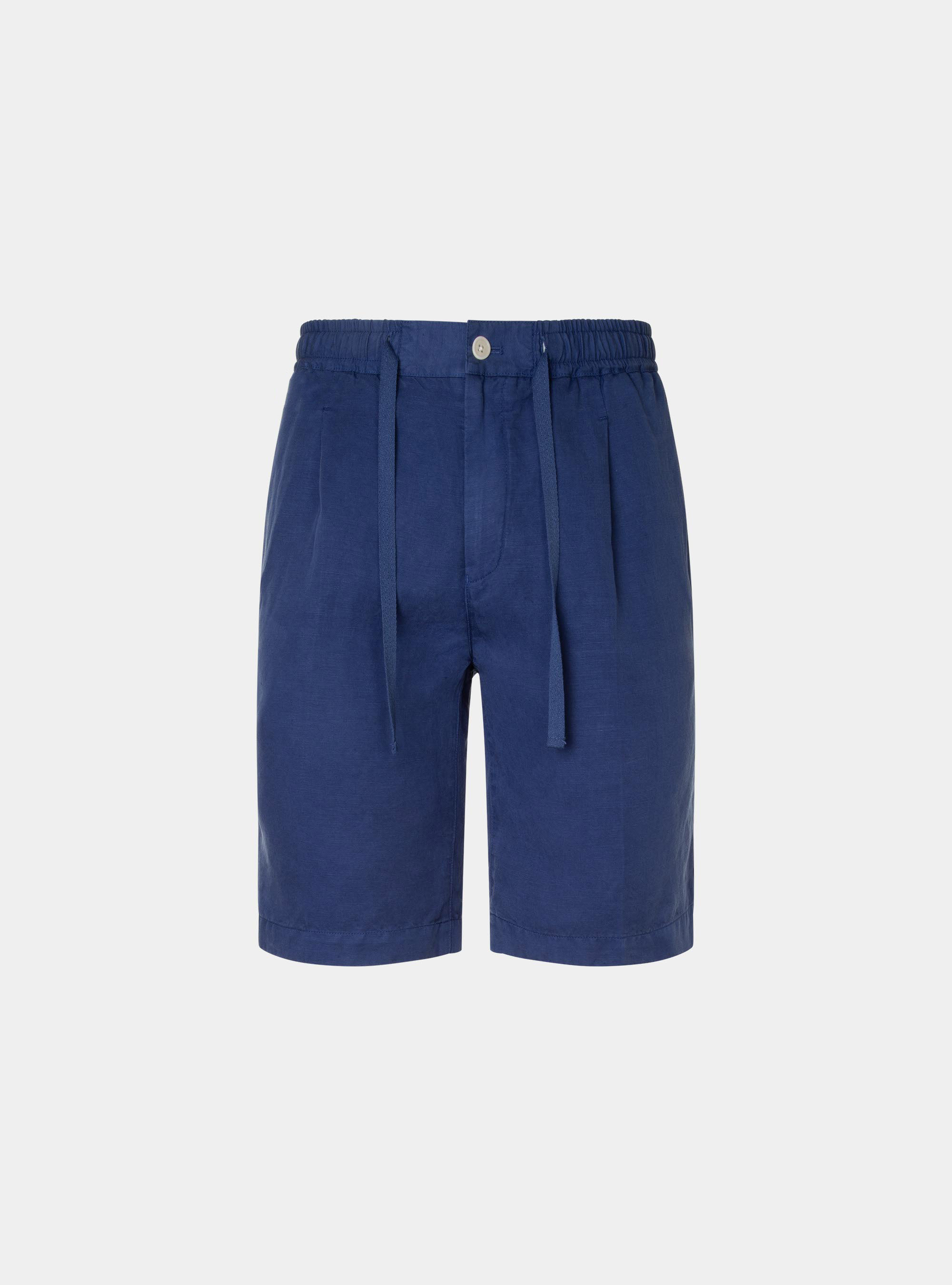 Garment-dyed bermuda shorts with drawstrings, BLUE