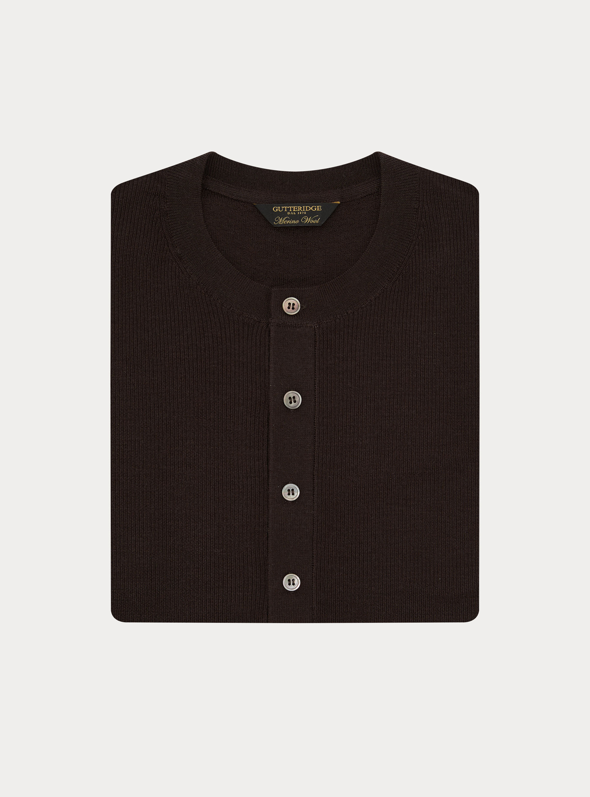 Ribbed wool Henley shirt, BROWN
