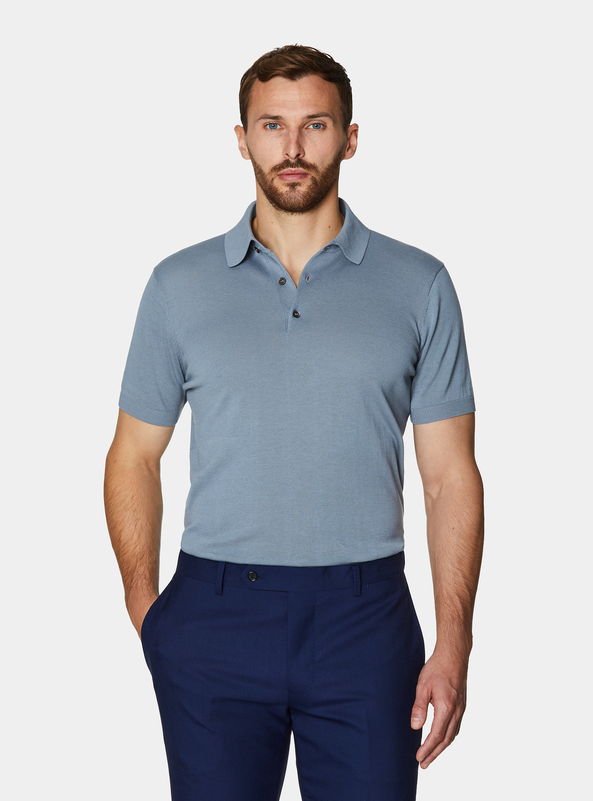 Extra-fine cotton knit polo shirt, AVIO 0292C
