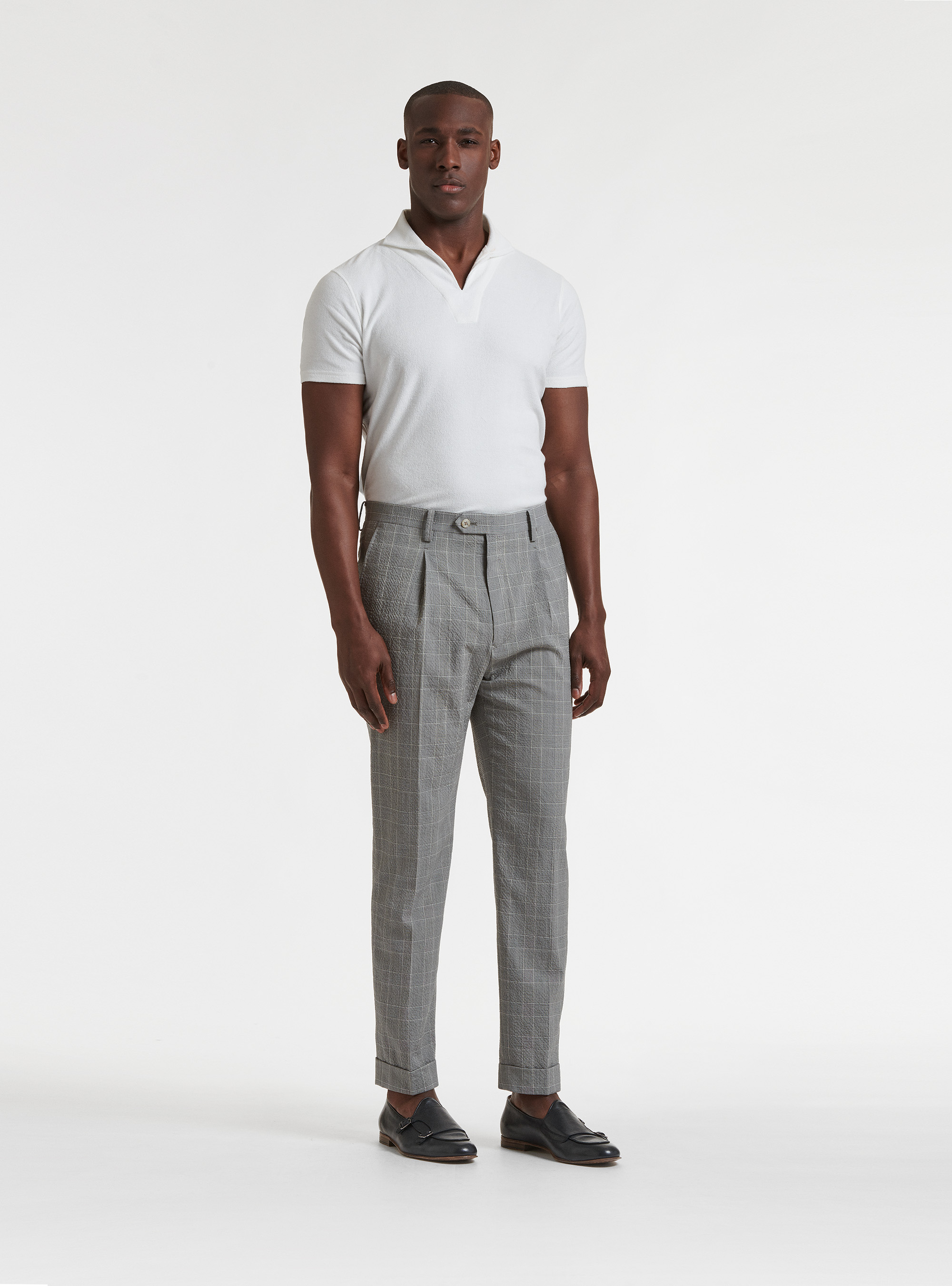 Pantaloni per abito in lana stretch seersucker superfine 100's Zignone, GRIGIO CHIARO MELANGE