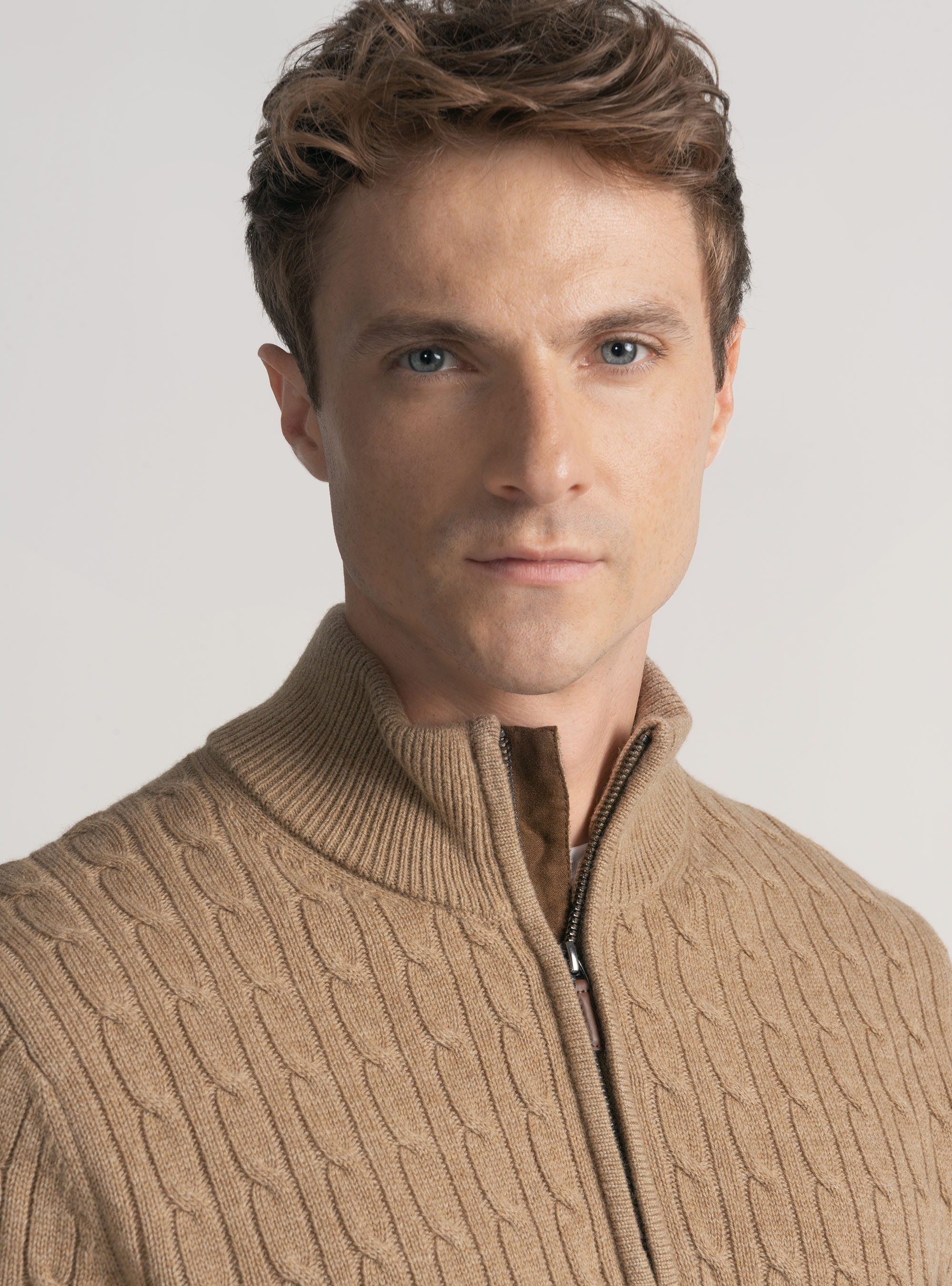 Sweater with mock neck and cashmere wool braid, CAMMELLO 0570C