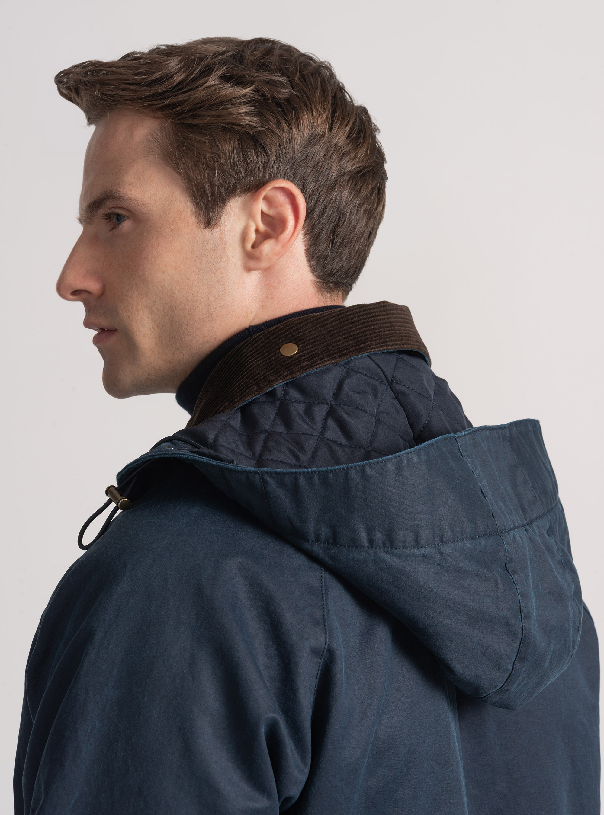 Cotton-blend waxed jacket, NAVY BLUE