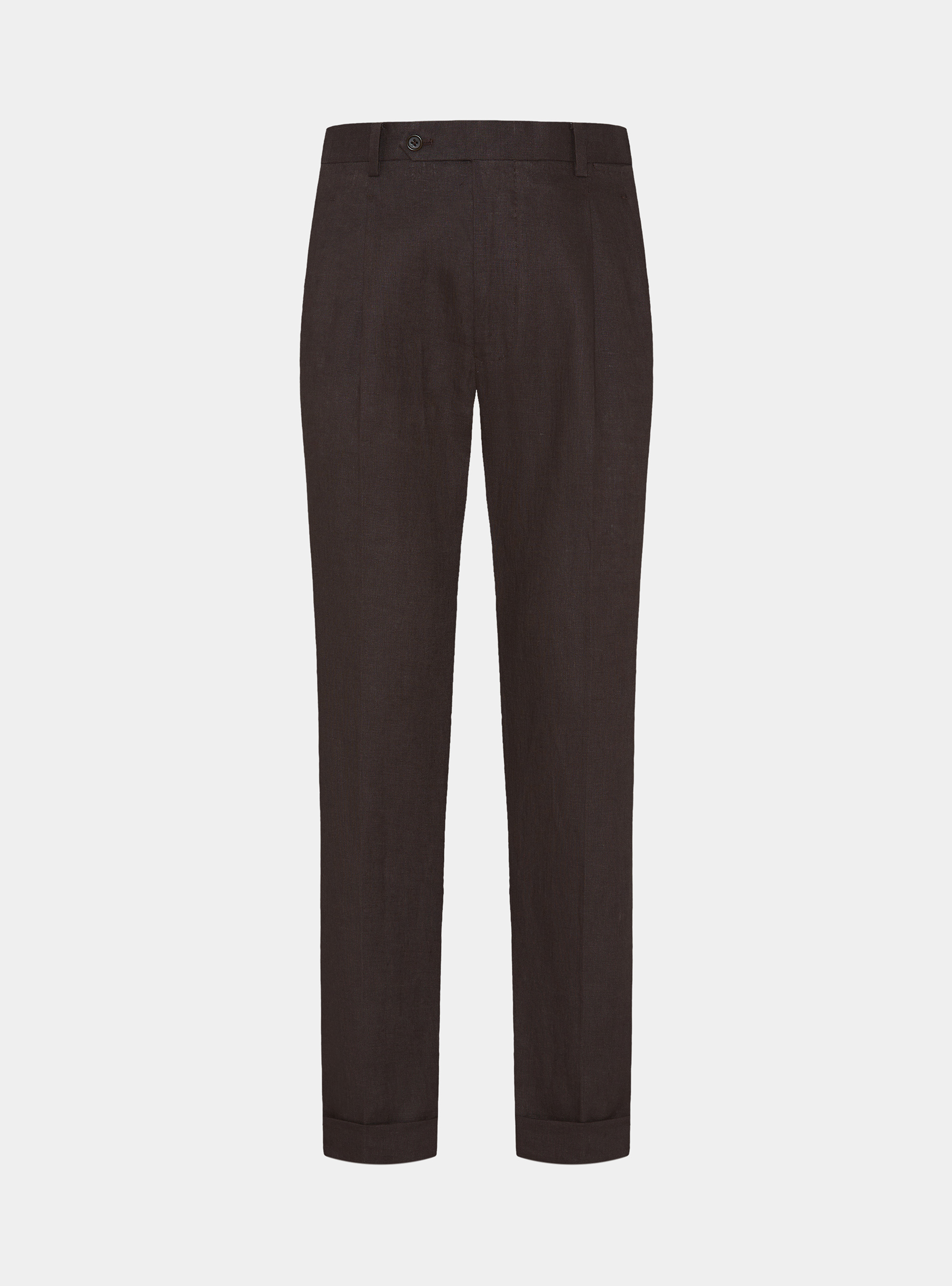Pure linen double pleat trousers, BROWN