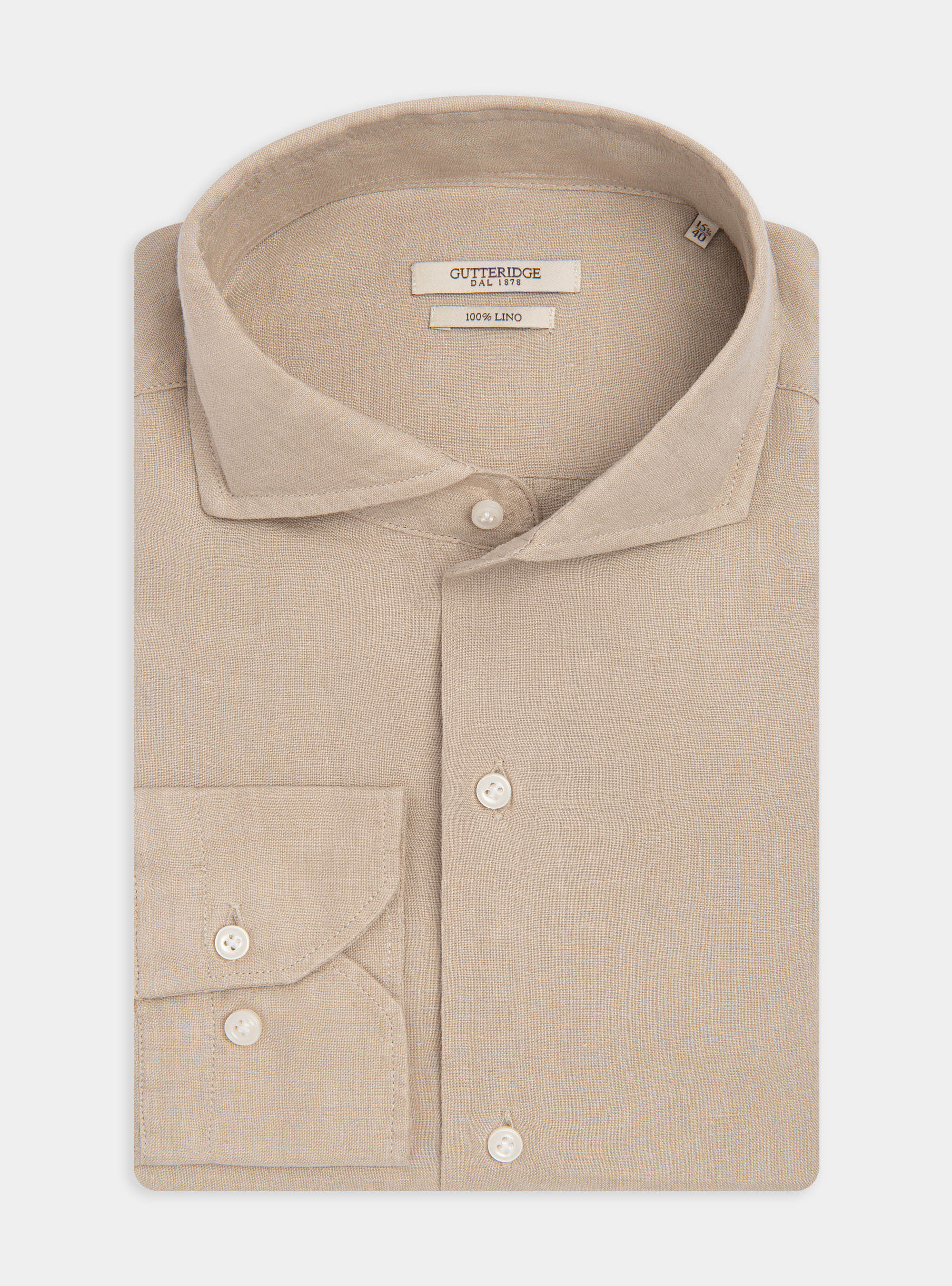 Camicia collo francese in puro lino, SABBIA