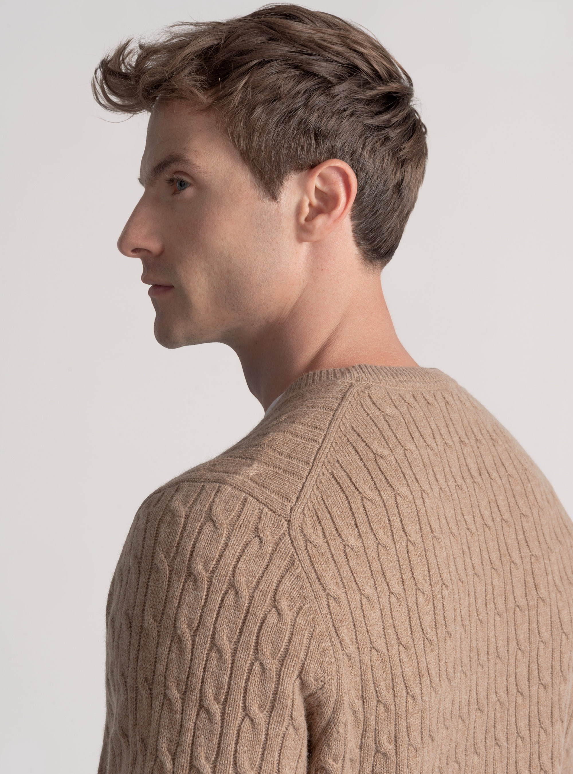 Merino wool V-neck sweater with braid, CAMMELLO 0570C