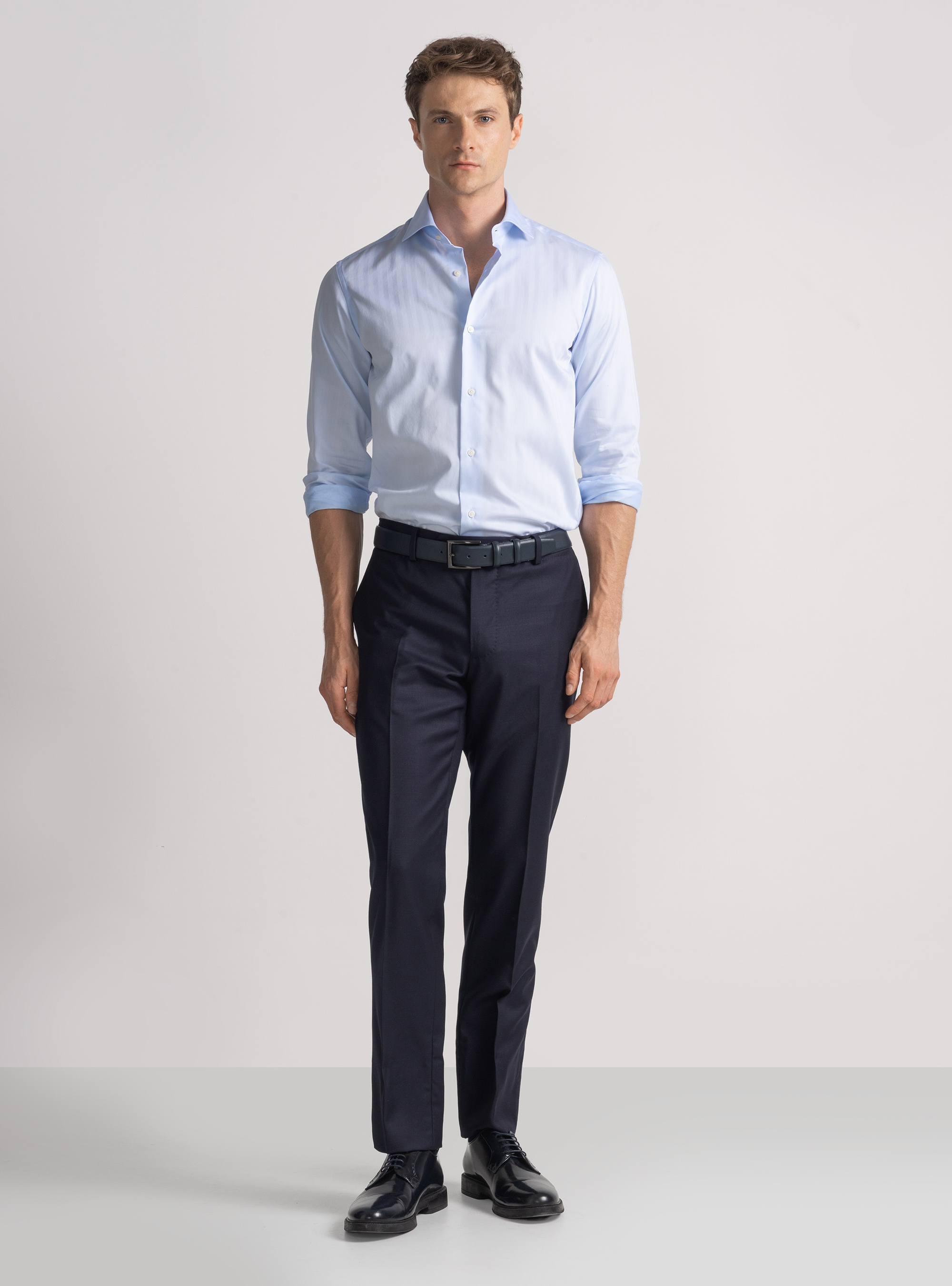 Camicia in twill di cotone spigato, AZZURRO