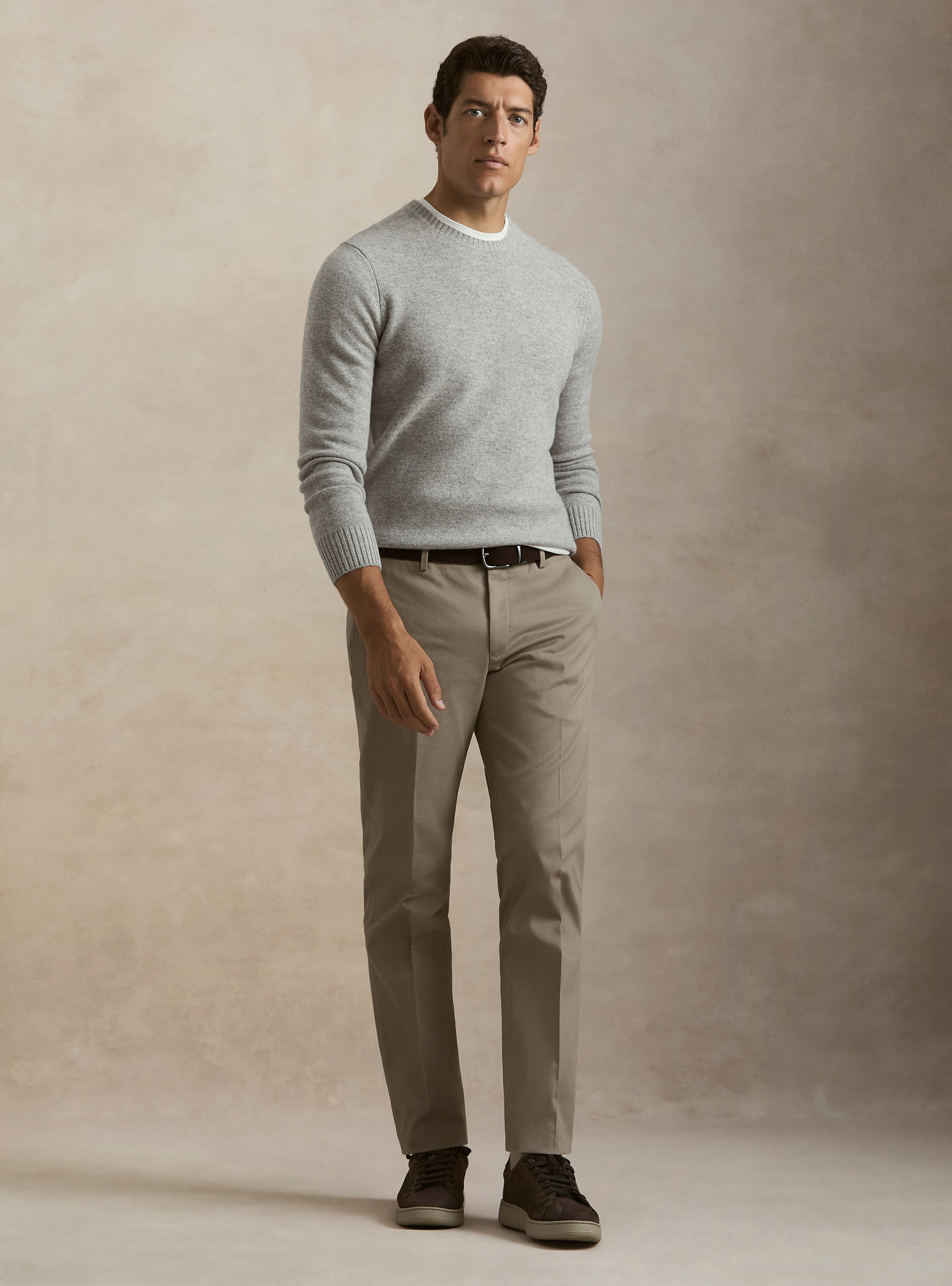 Crew-neck sweater in a wool and cashmere blend, LIGHT GREY MELANGE