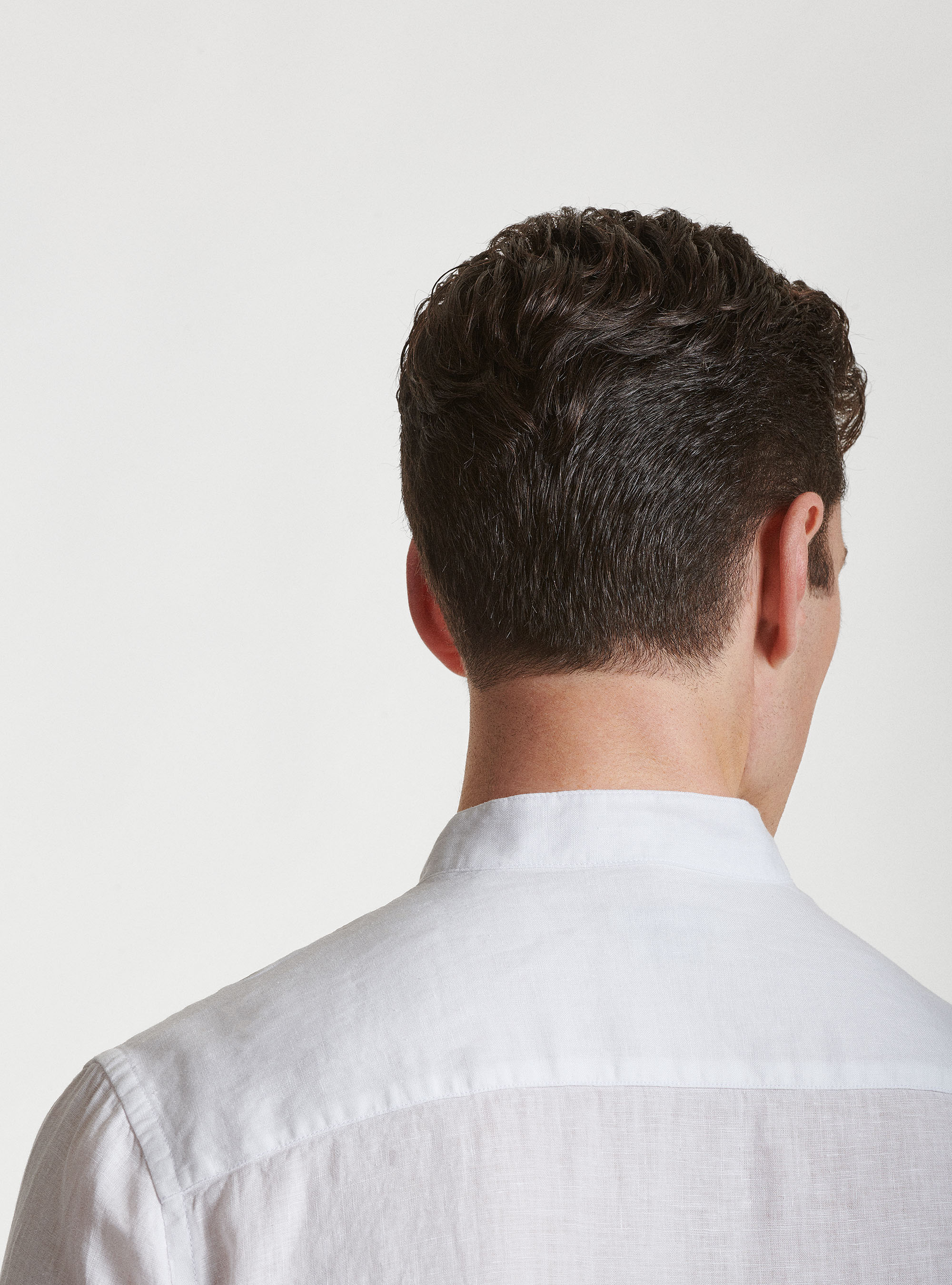 Camisa de cuello coreano en puro lino, BLANCO