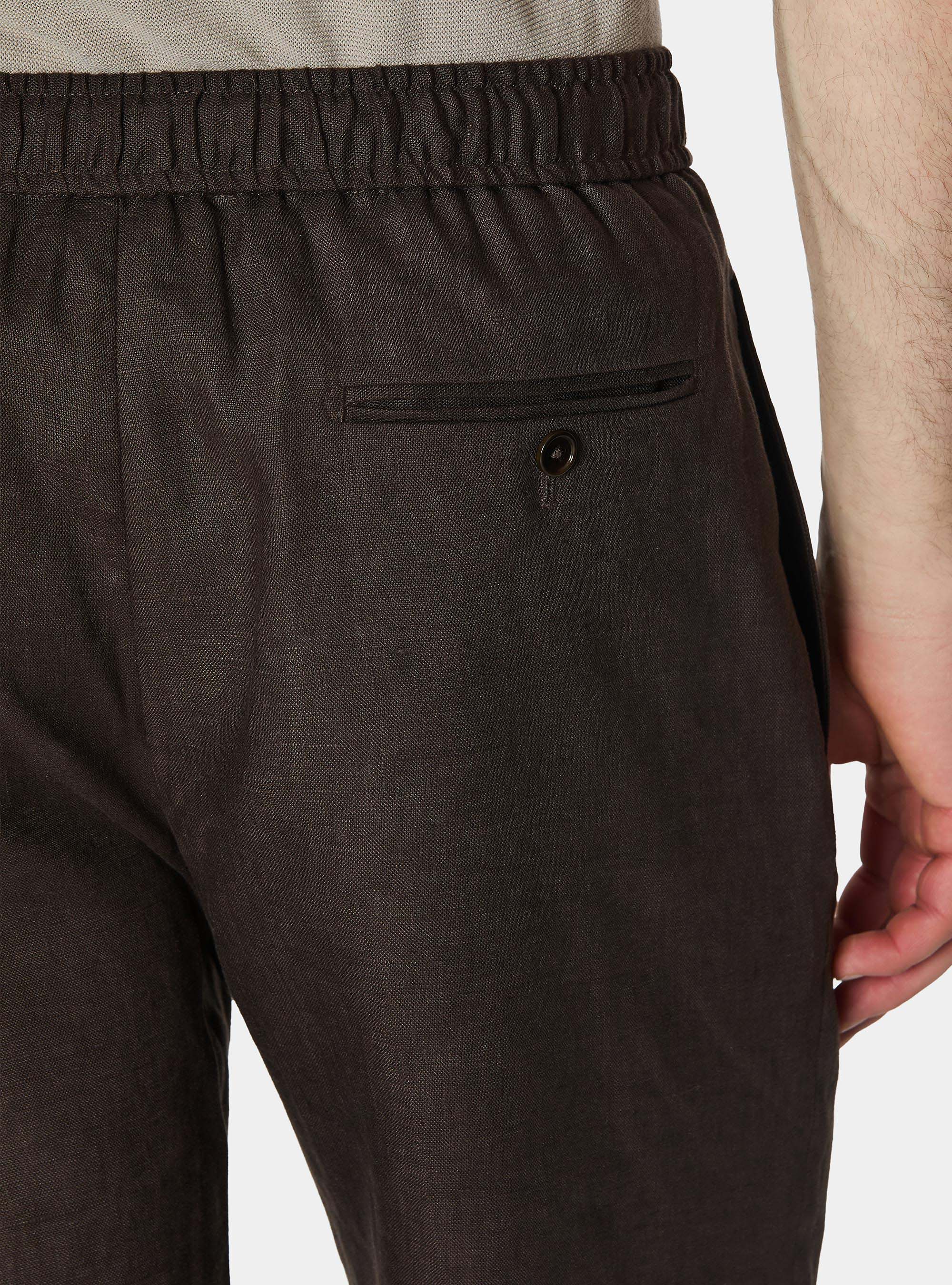 Bermudas de lino con cord&oacute;n ajustable, MARRON