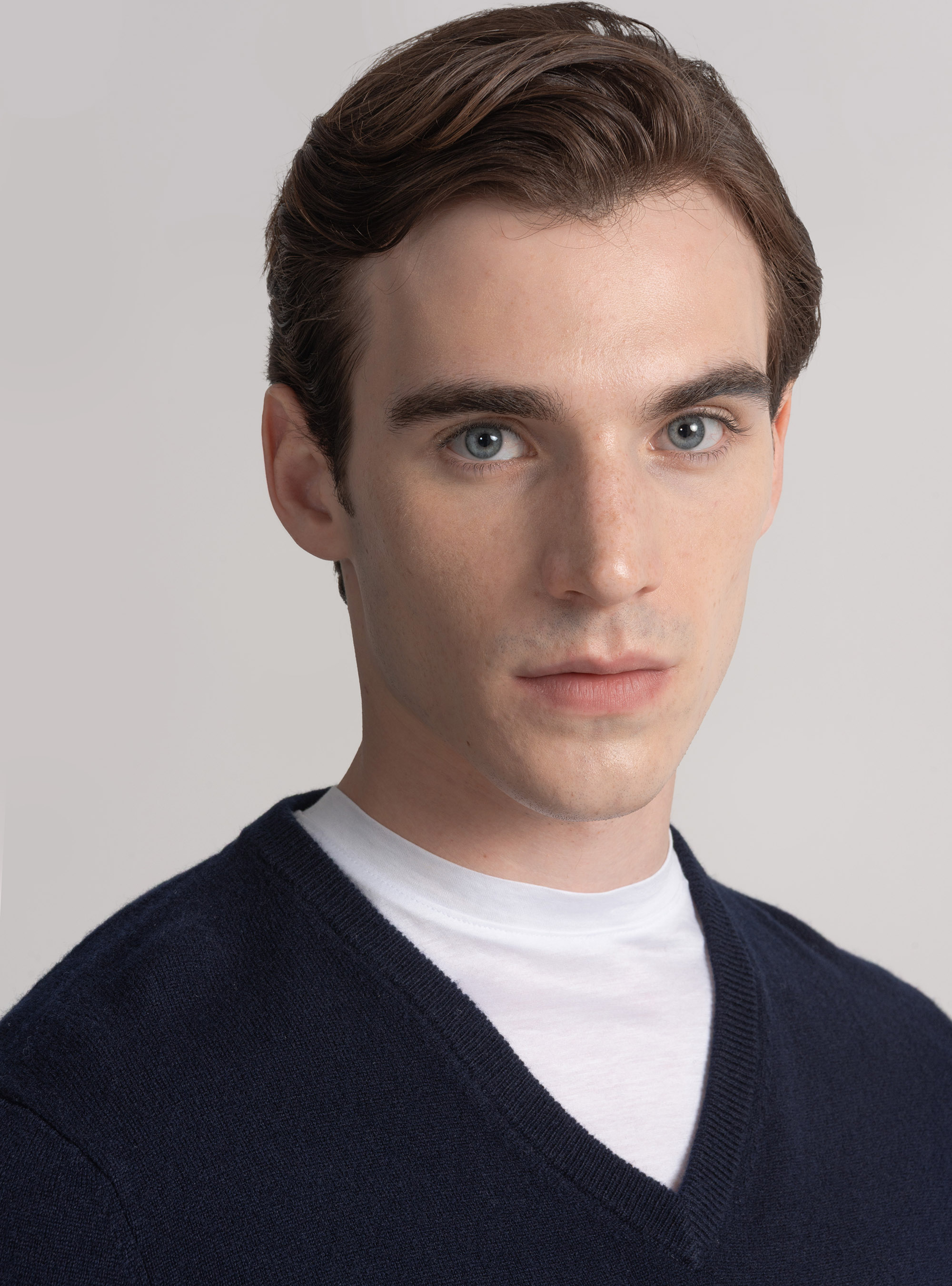 Maglia scollo a V in lana merino, BLU NAVY