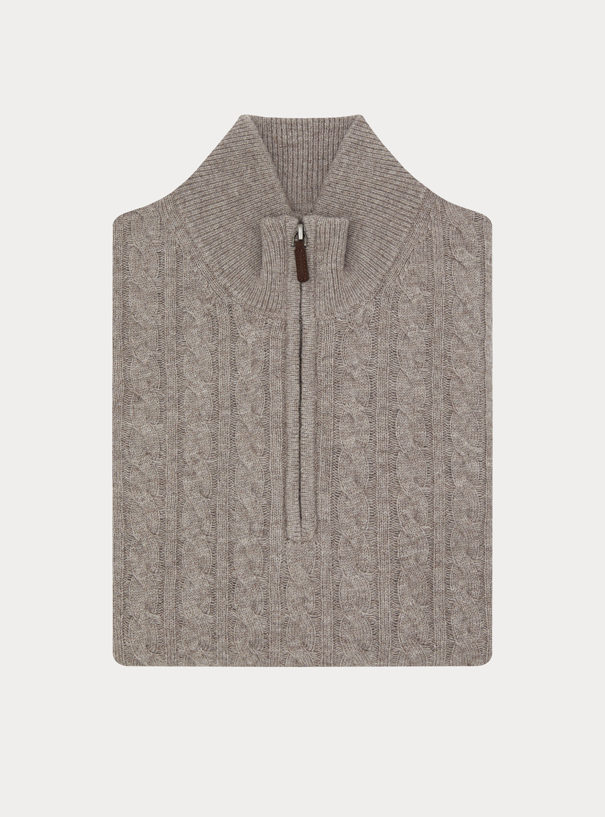 Maglia collo mock con trecca in misto lana, TORTORA 0542C