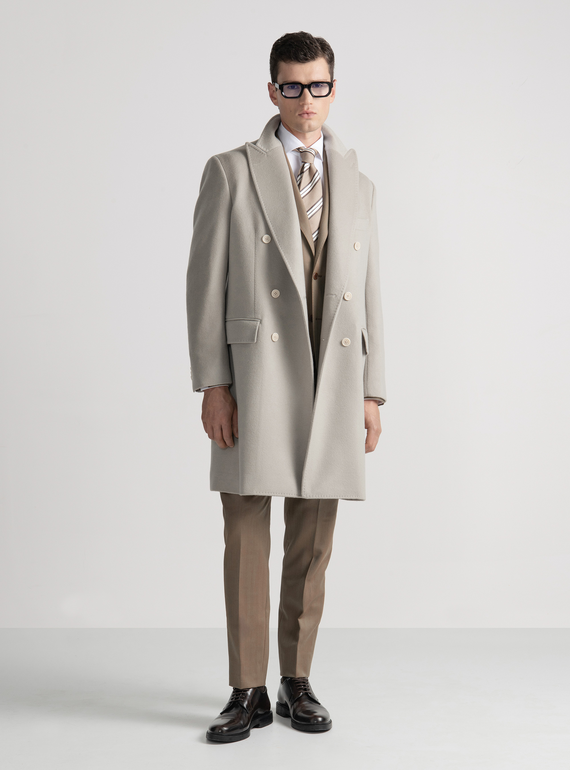 Double-breasted coat in 100% cashmere, ECRU 0536C