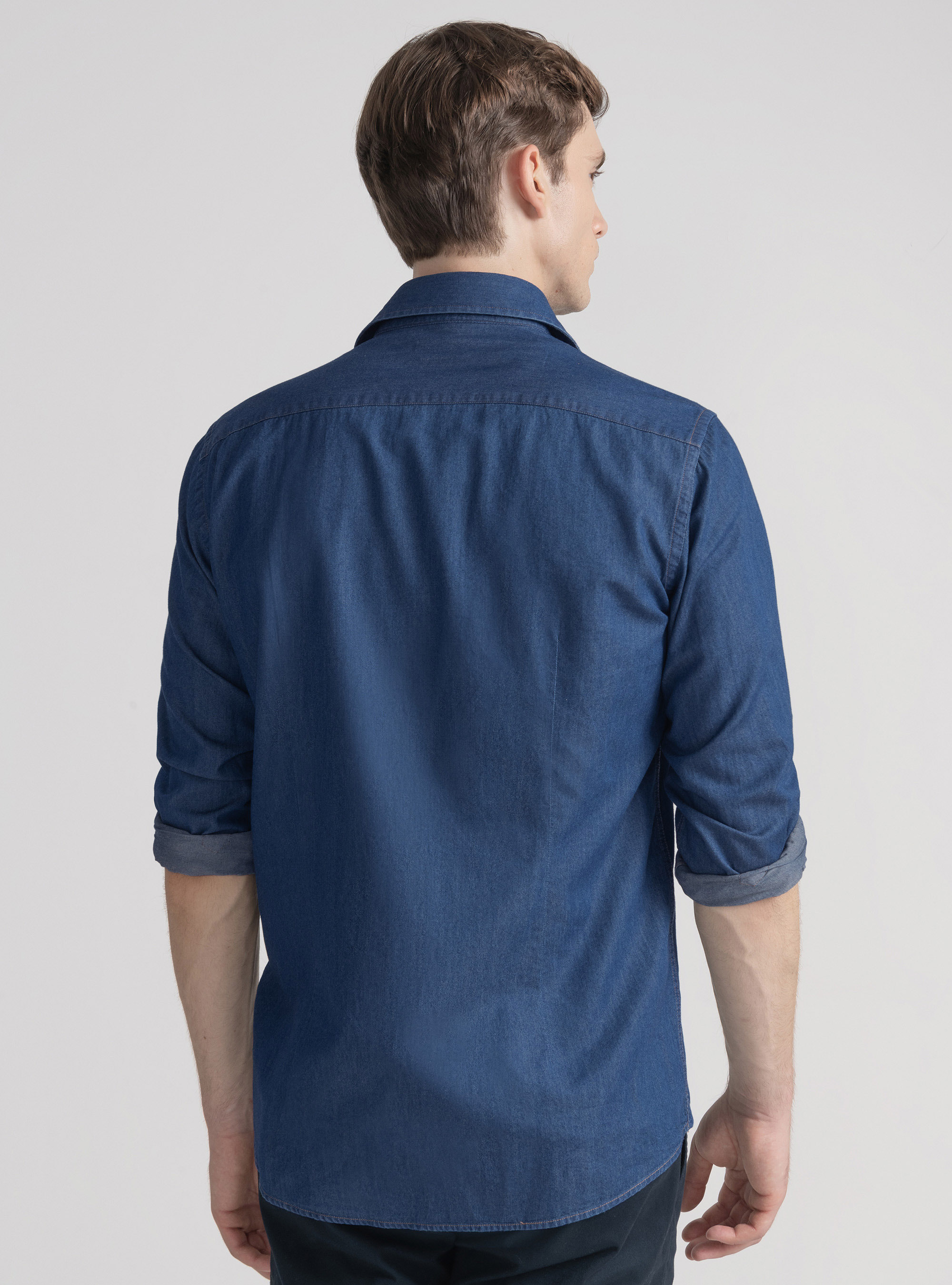 Camicia in cotone chambray, BLU NAVY