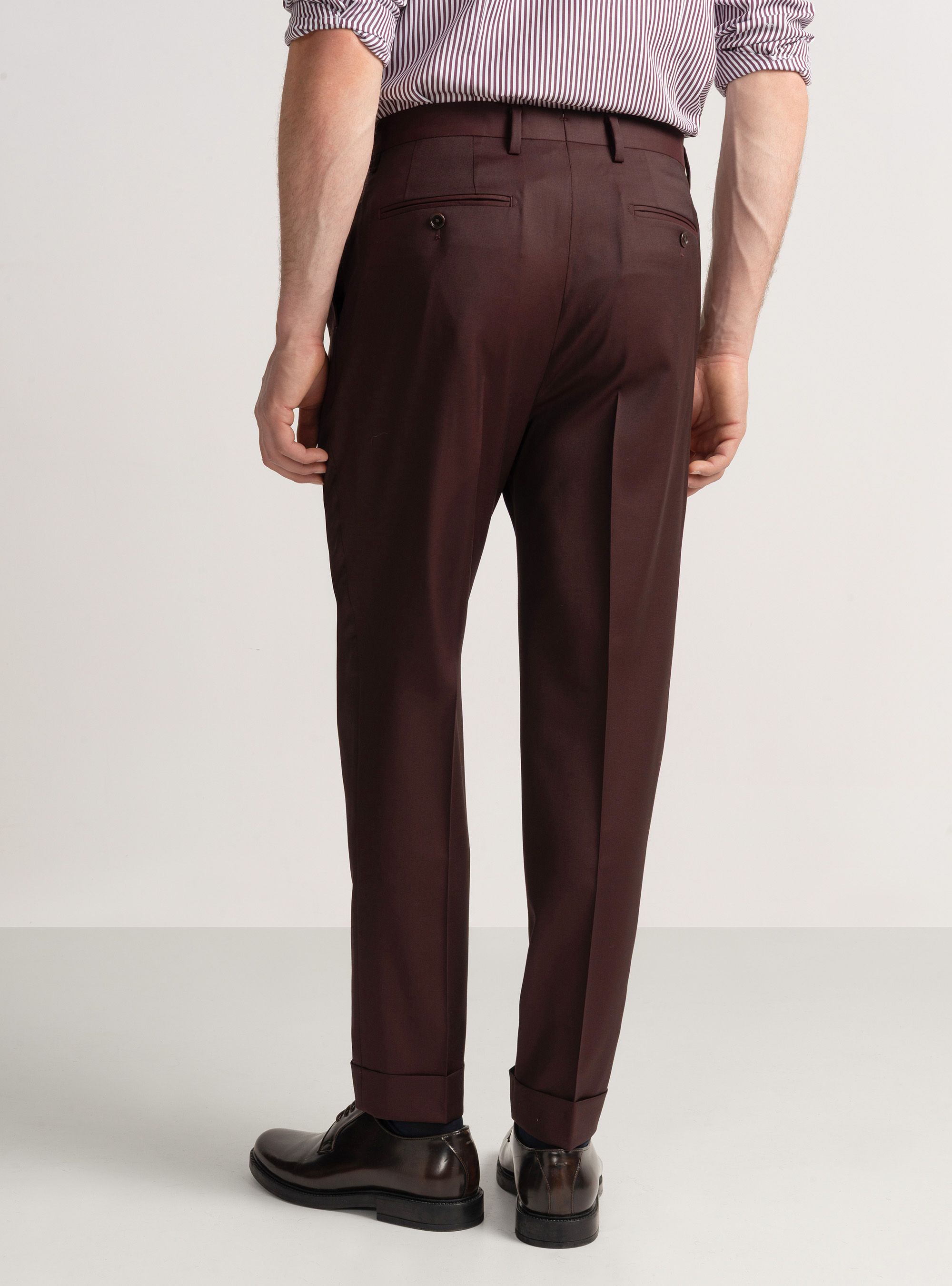 Pantaloni con pince per abito doppiopetto in lana reda superfine 110's, BORDEAUX