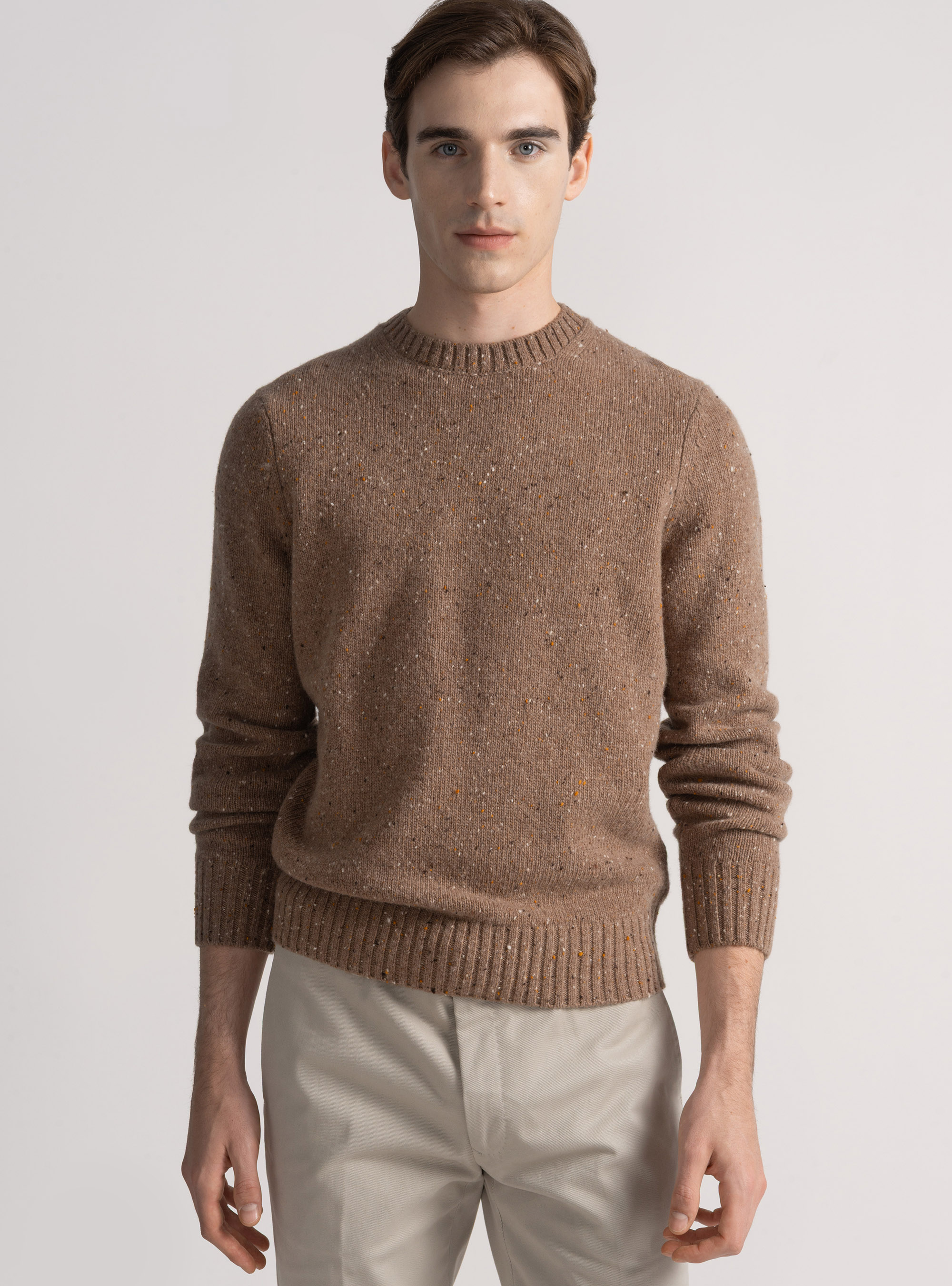 Crew-neck sweater in wool blend, MUD