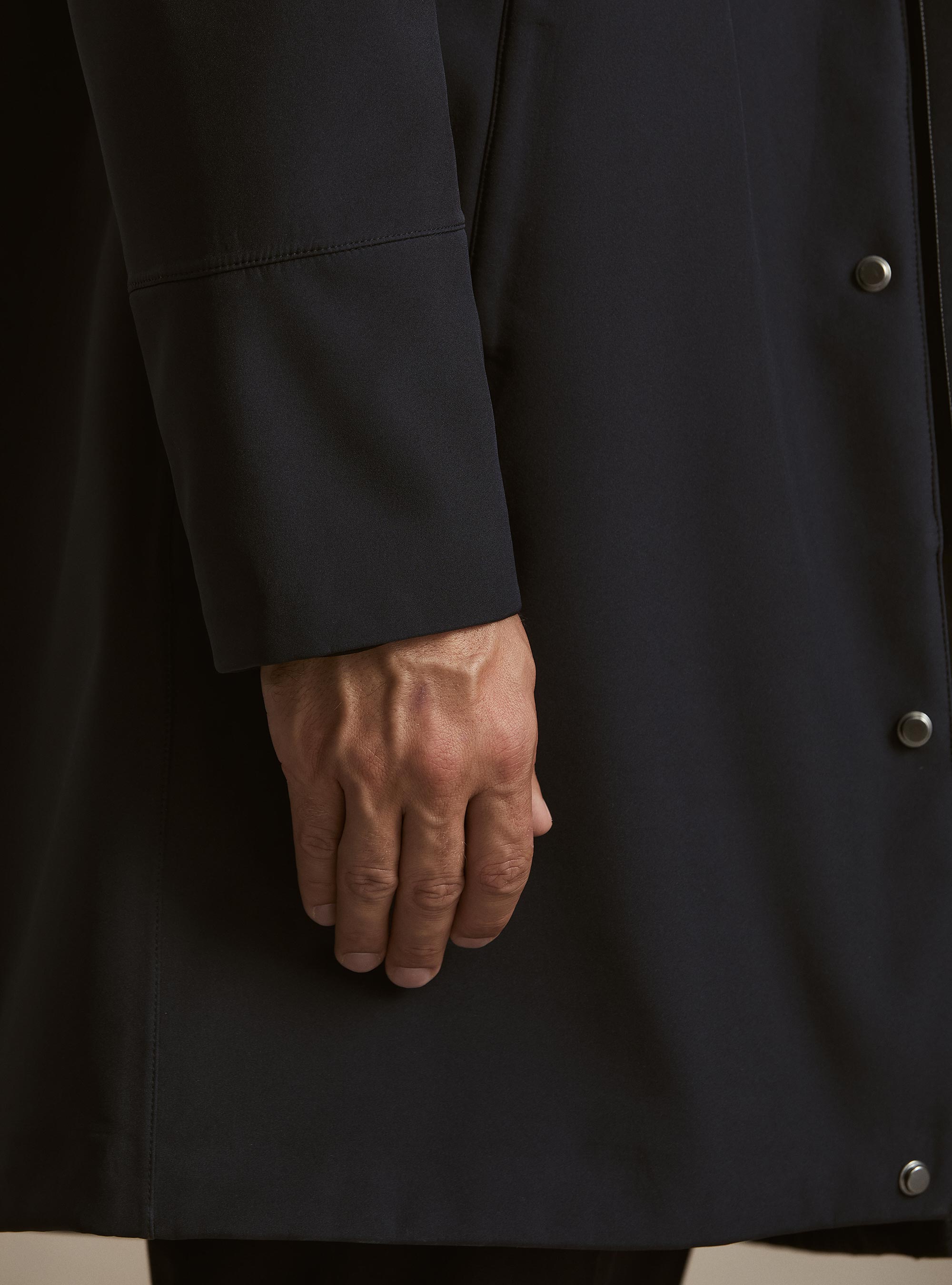 Long technical jacket with a hood, NAVY BLUE