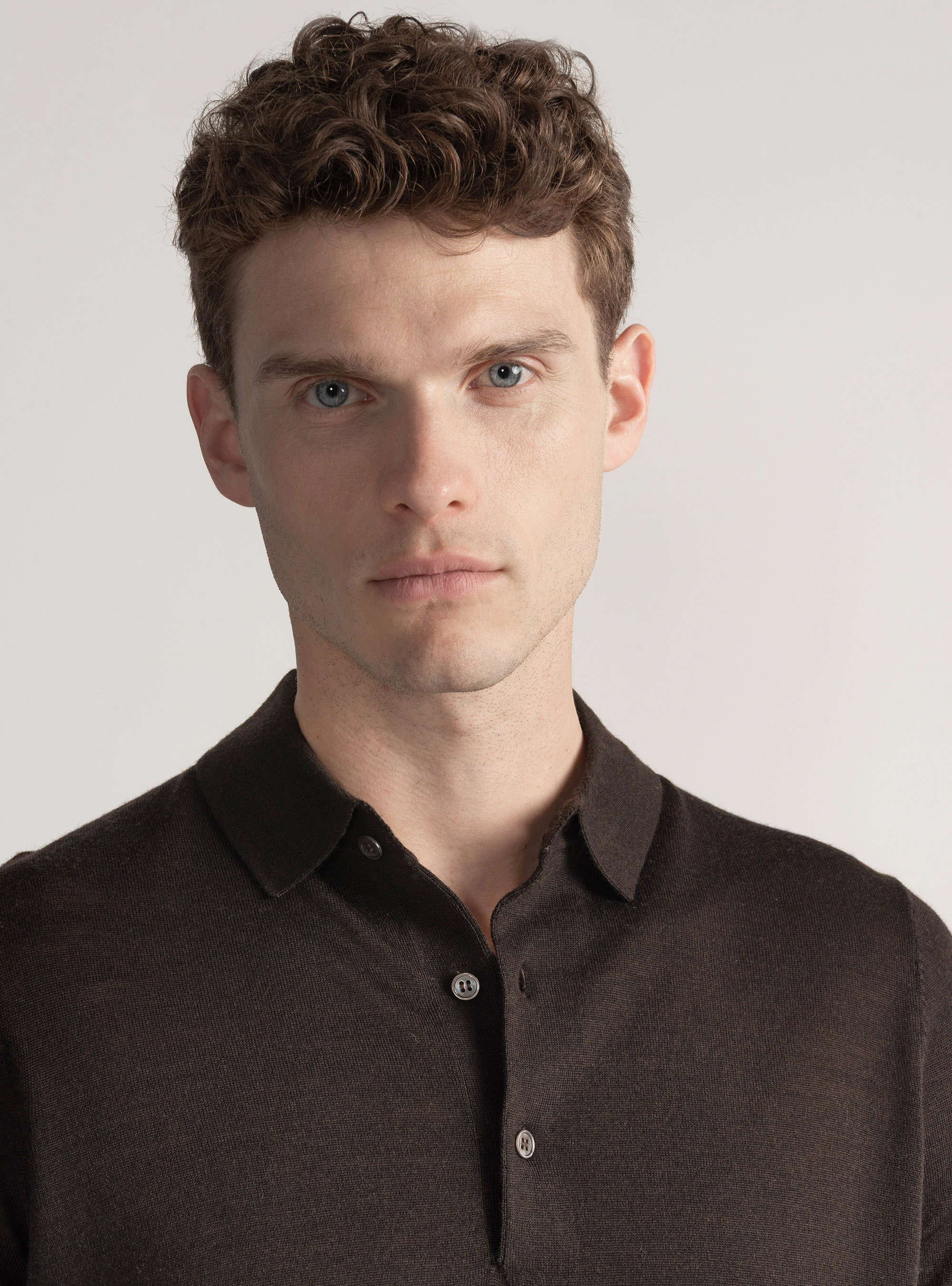 Extra-fine merino wool polo shirt, BROWN