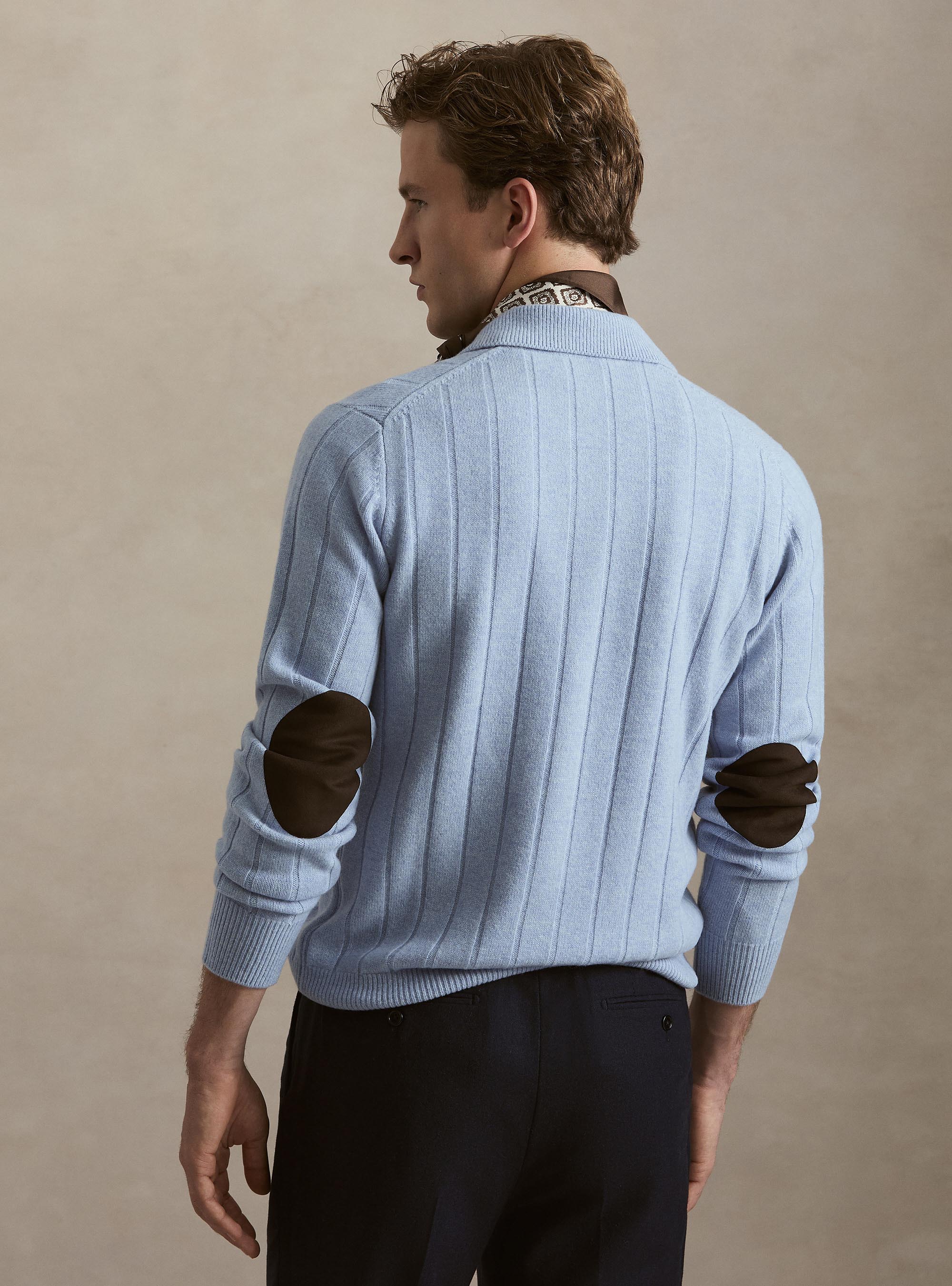 Chaqueta de cremallera de lana y cachemira de canal&eacute; plano, AZZURRO POLVERE 0283C
