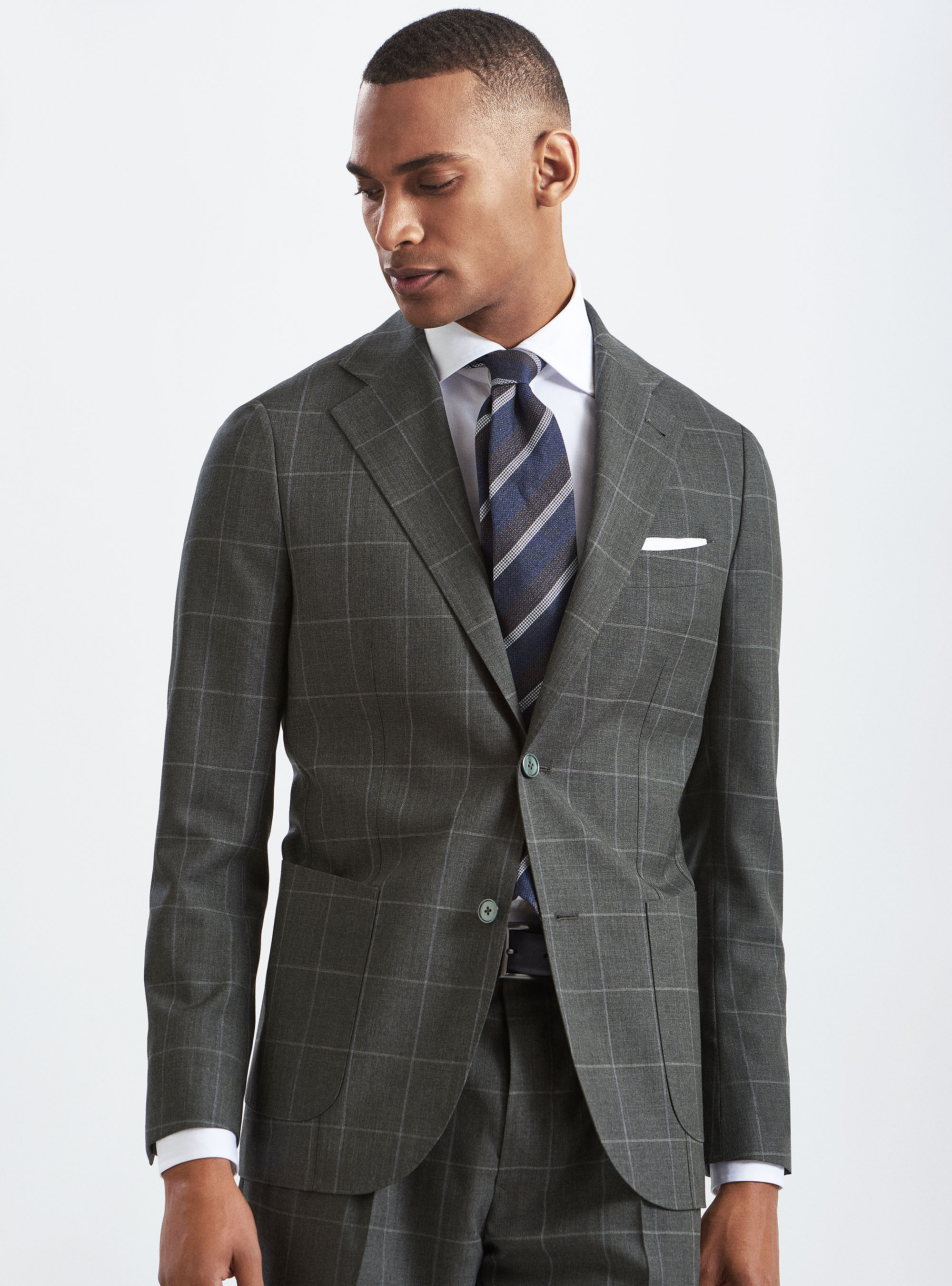 Americana de traje a cuadros en tejido de pura lana Vitale Barberis Canonico, VERDE