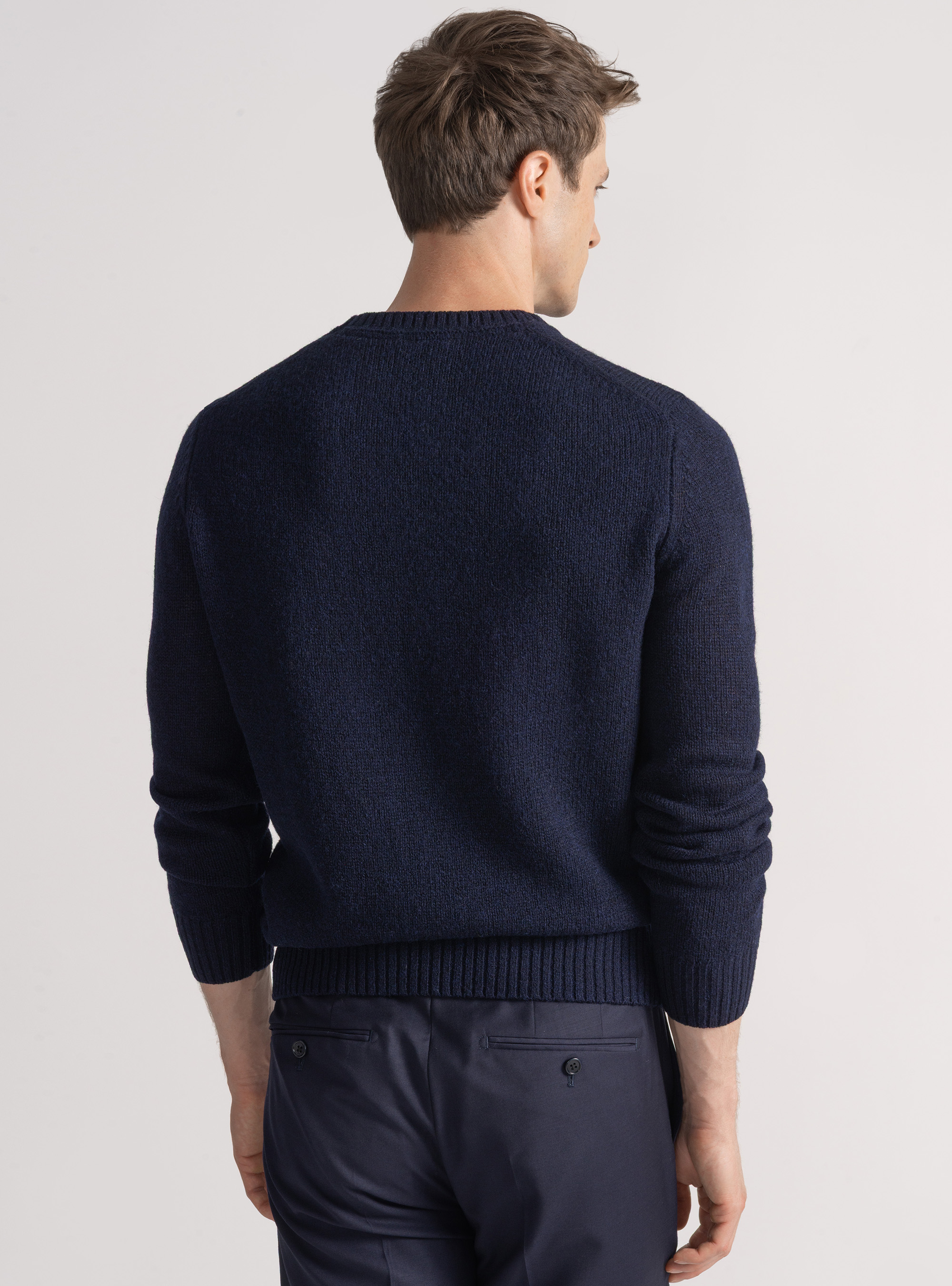 Maglia girocollo in lana shetland, BLU NAVY