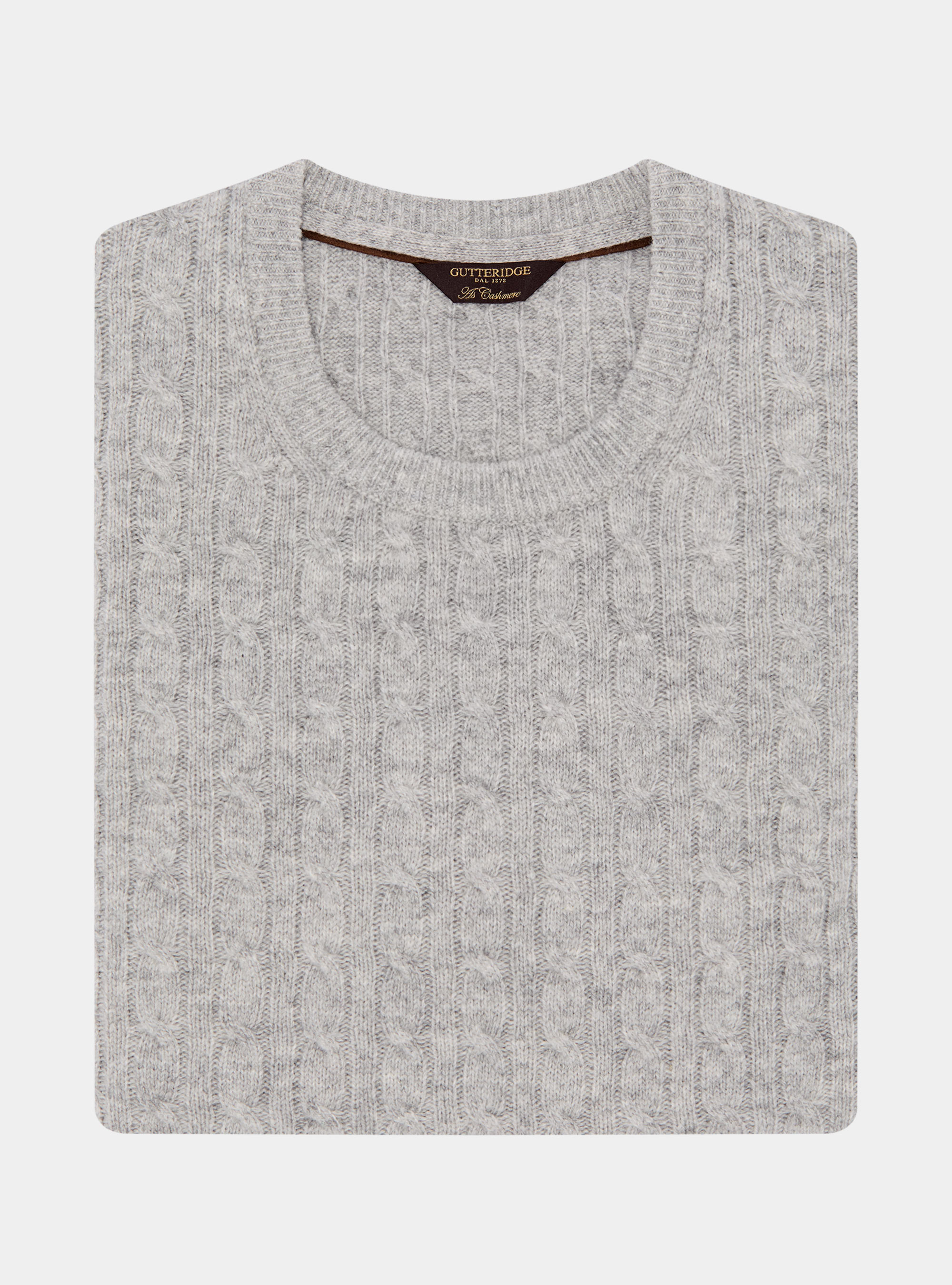 Maglia girocollo con treccia in lana e cashmere, GRIGIO CHIARO MELANGE