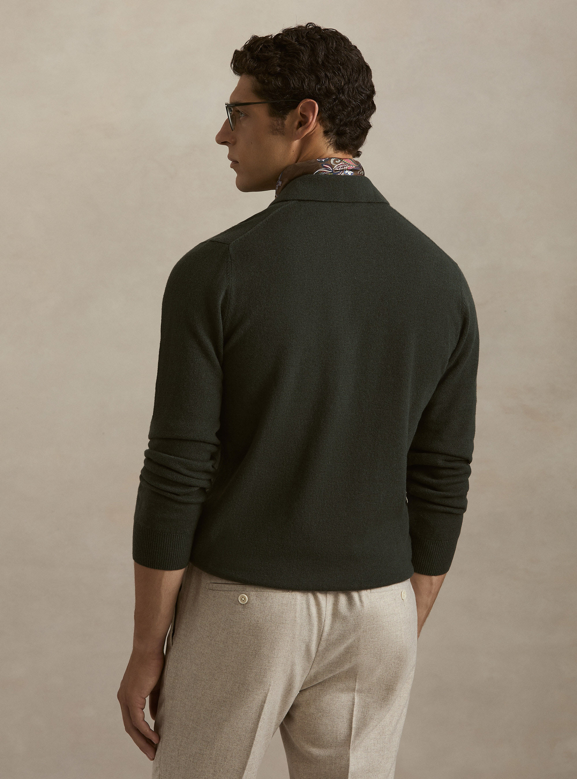 Maglia a polo in lana e cashmere, MILITARE 0609C