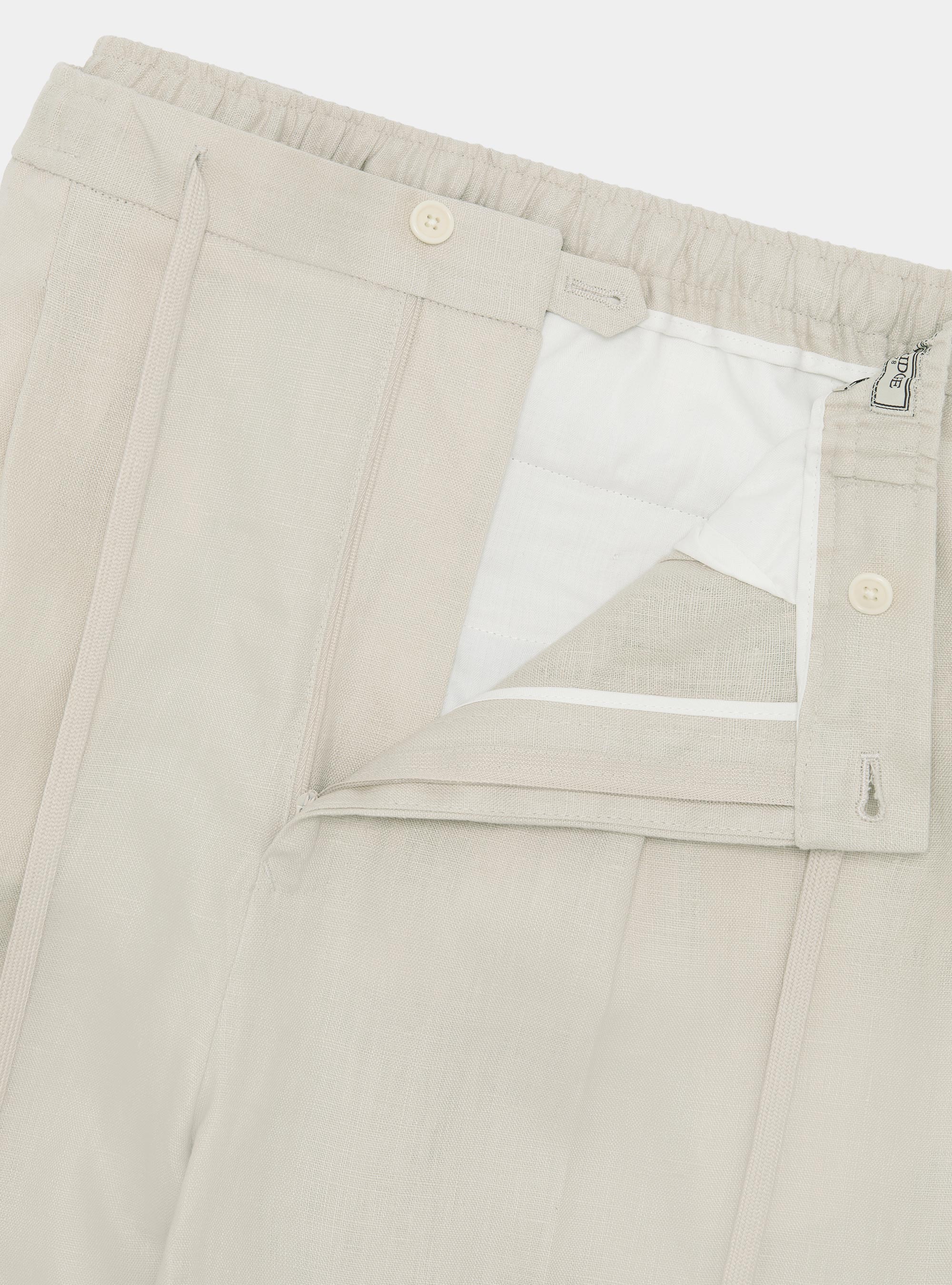 Pure linen trousers with pleat and drawstring, ECRU