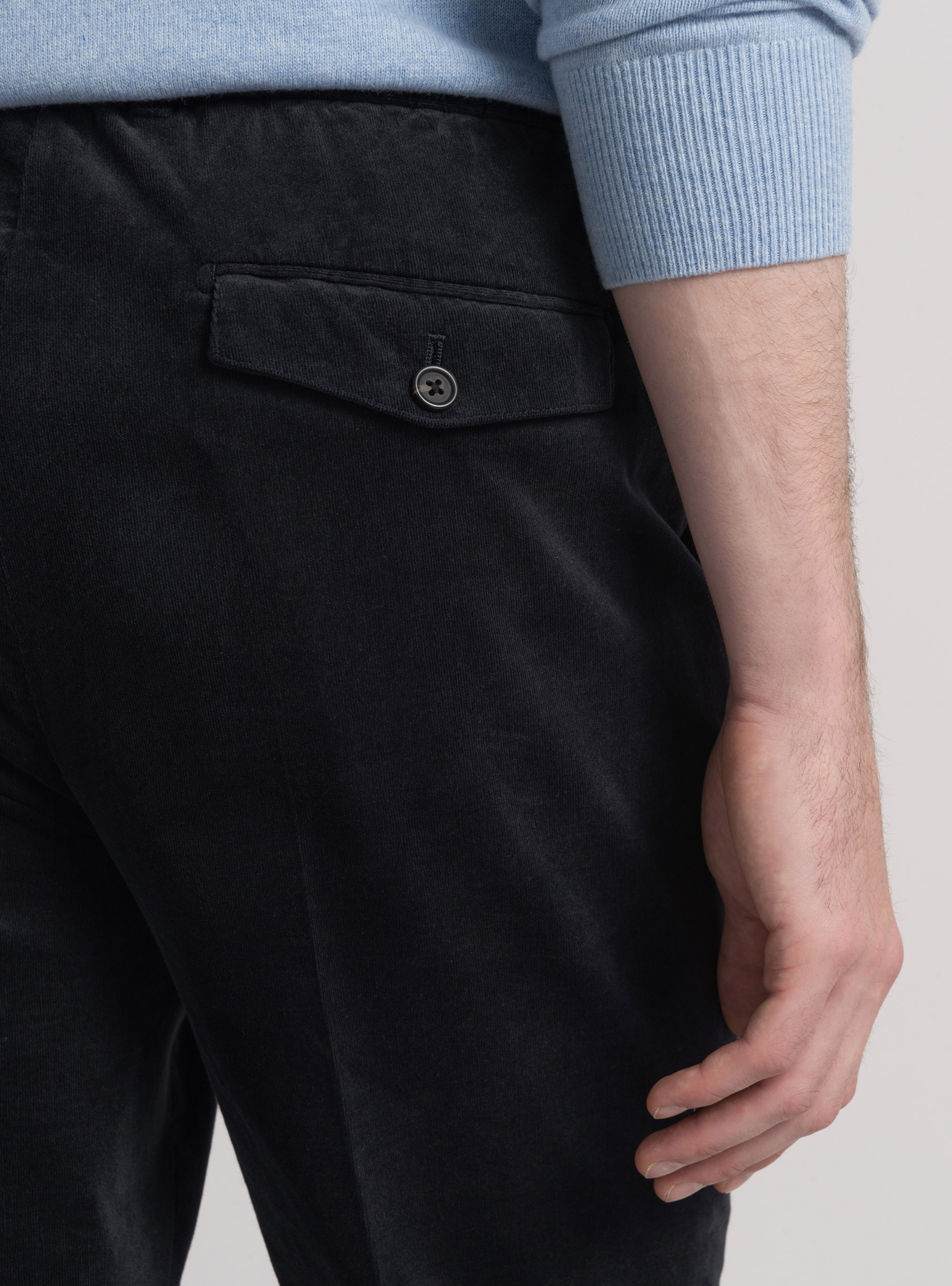 Corduroy milleraies striped elastic trousers, NAVY BLUE