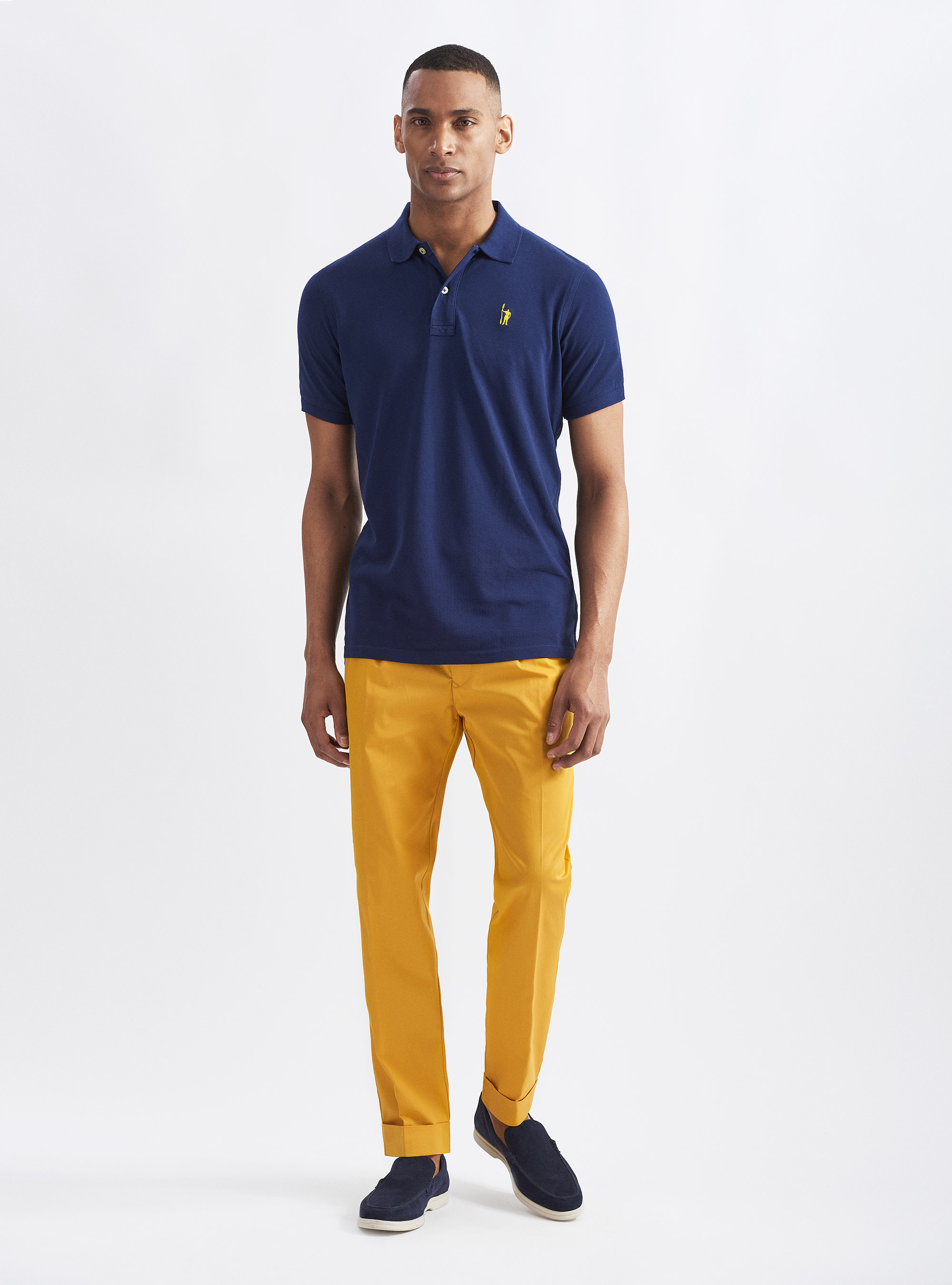 Polo cl&aacute;sico de piqu&eacute; de algod&oacute;n con bordado, AZUL MEDIO