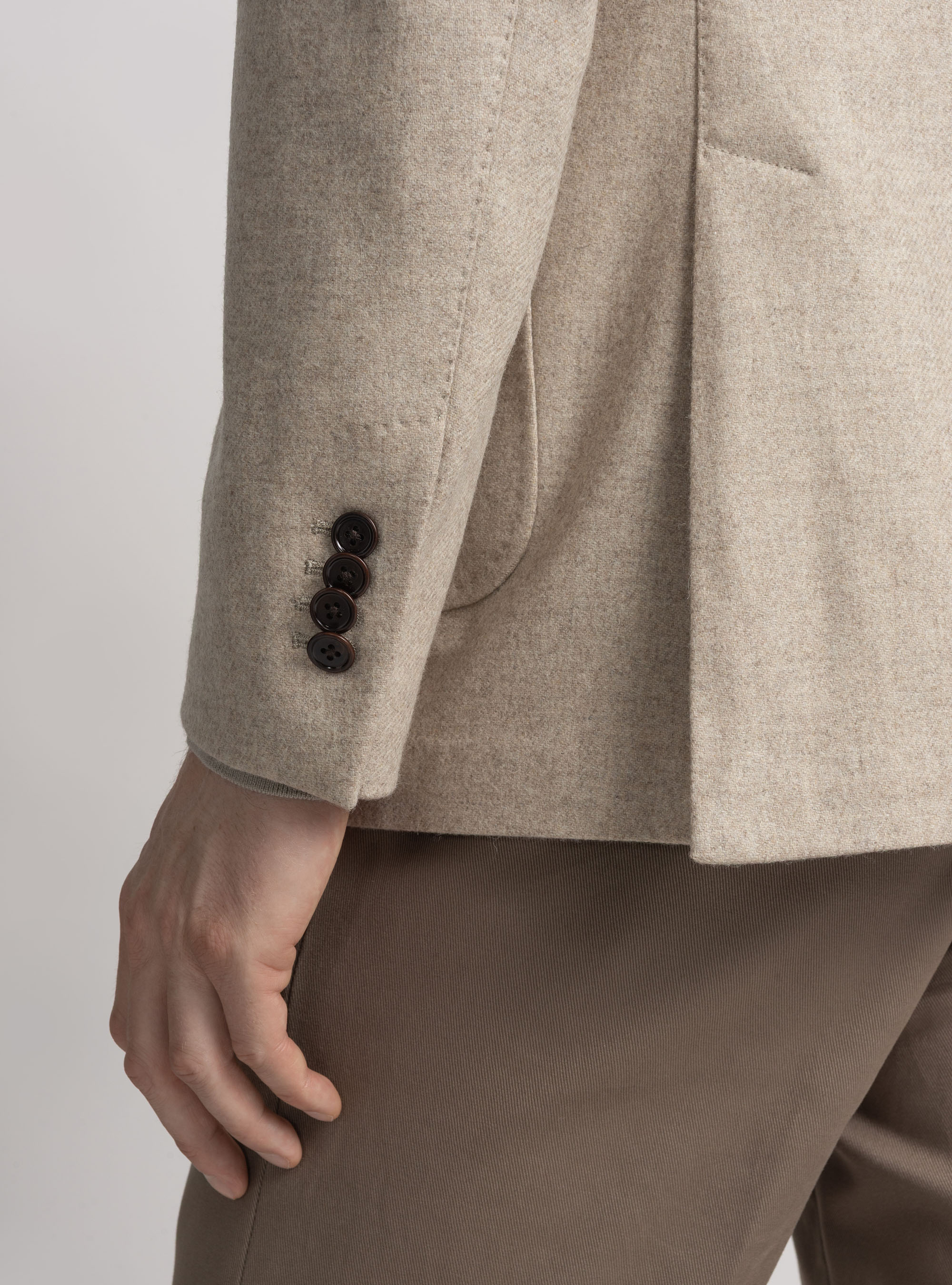 Wool-blend flannel blazer, SAND