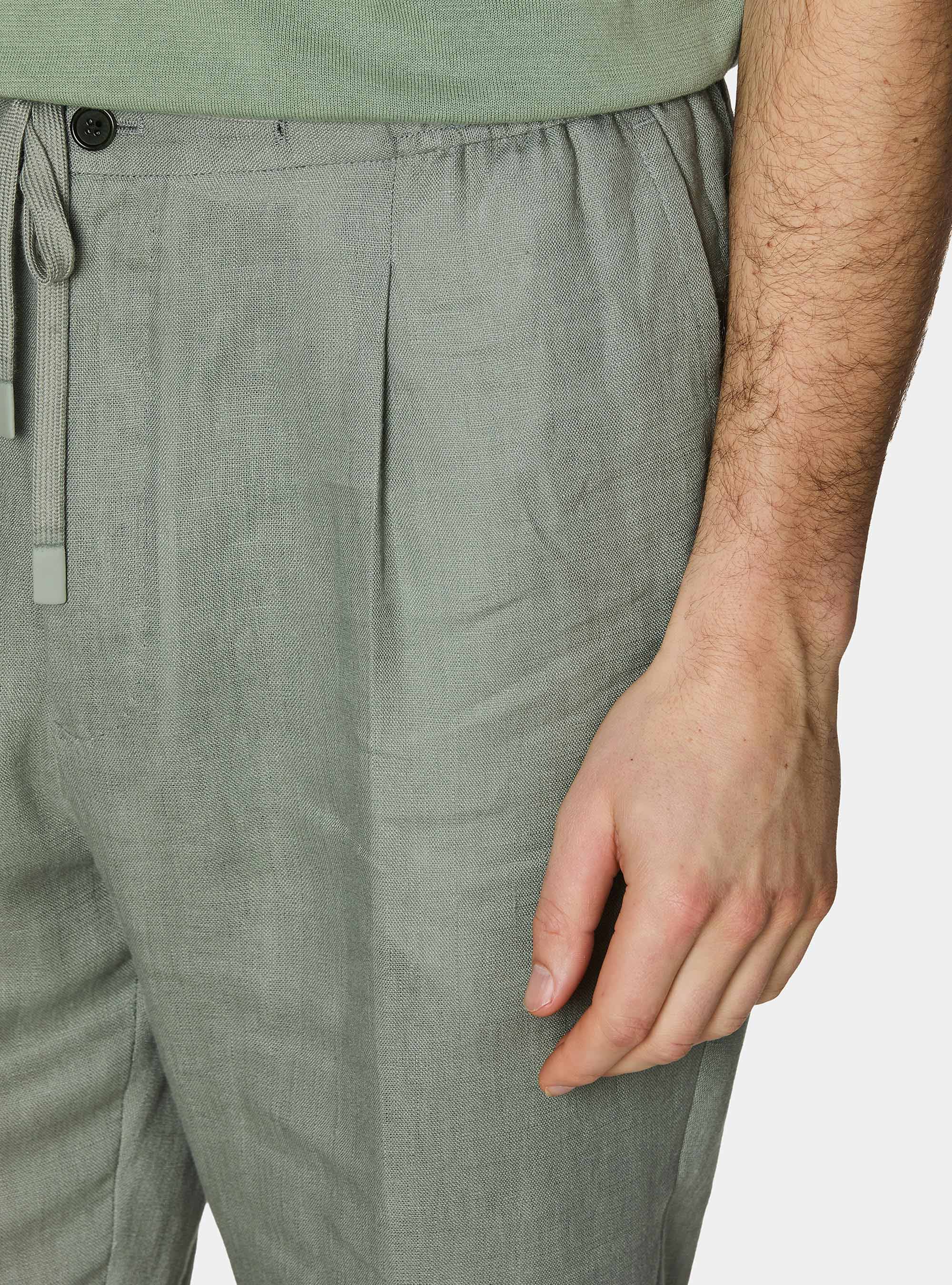 Pure linen trousers with pleat and drawstring, SALVIA 0602C
