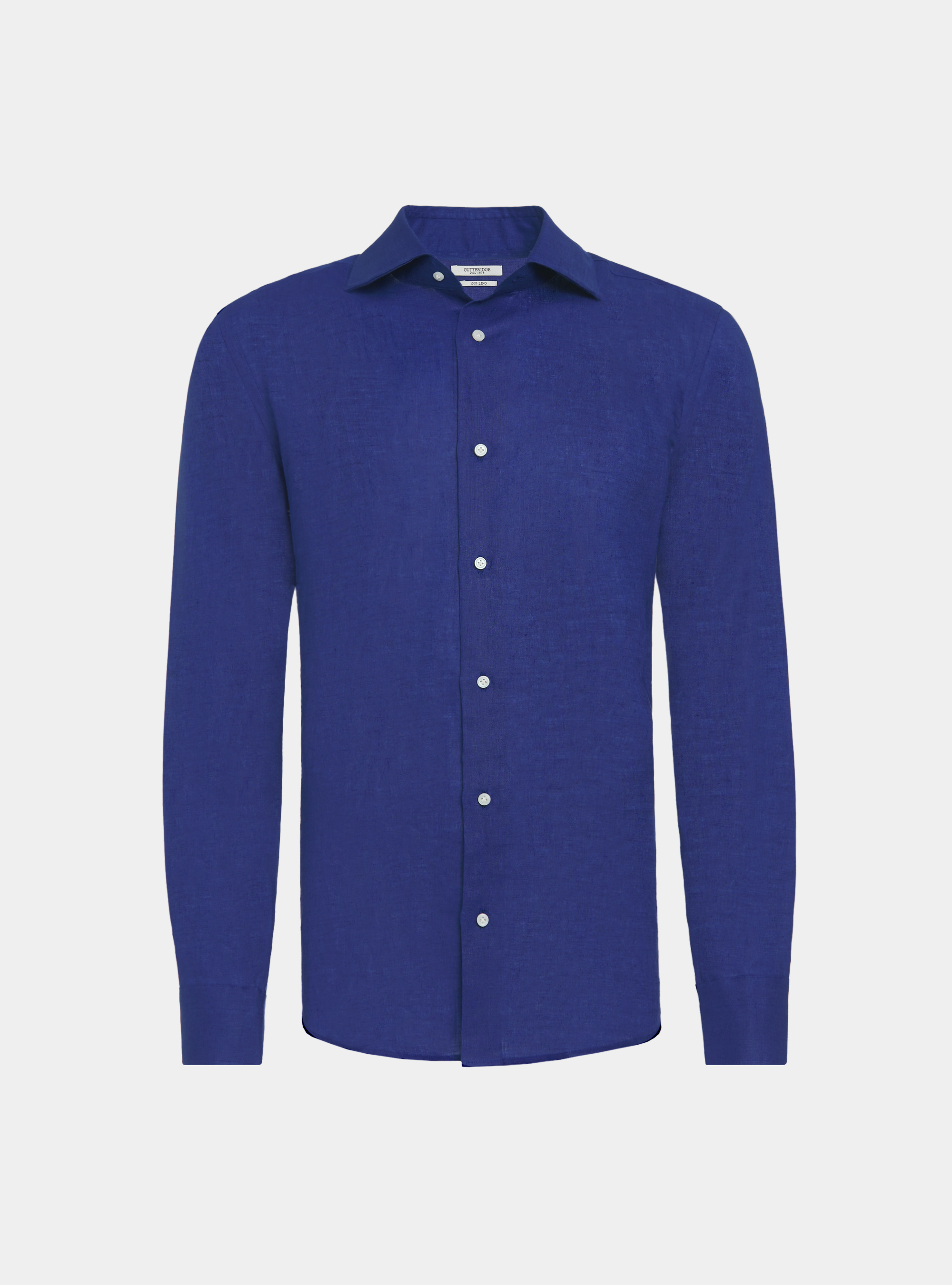 Camicia collo italiano in puro lino, BLU