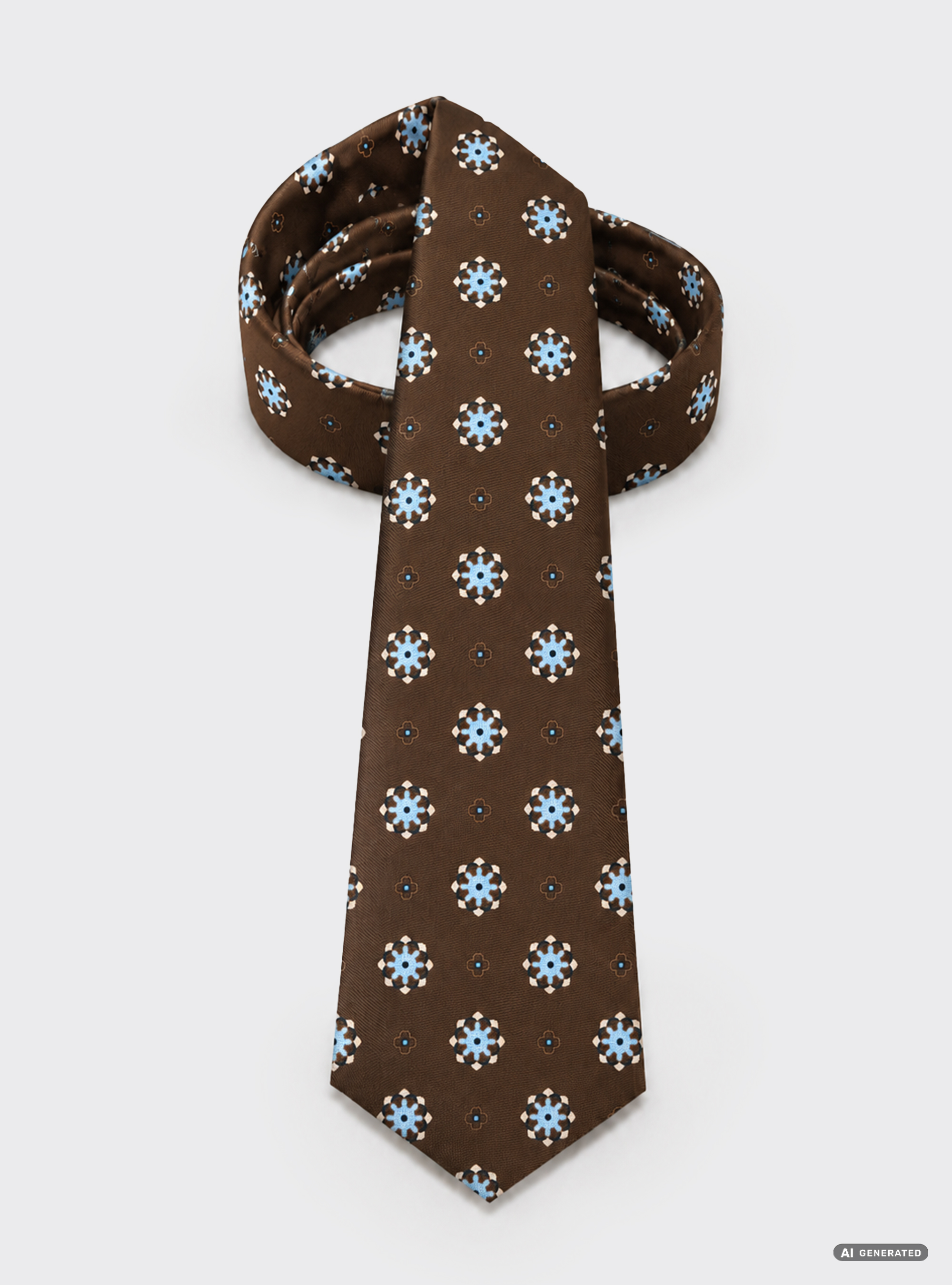 Corbata de seda estampada con 5 pliegues, MARRON