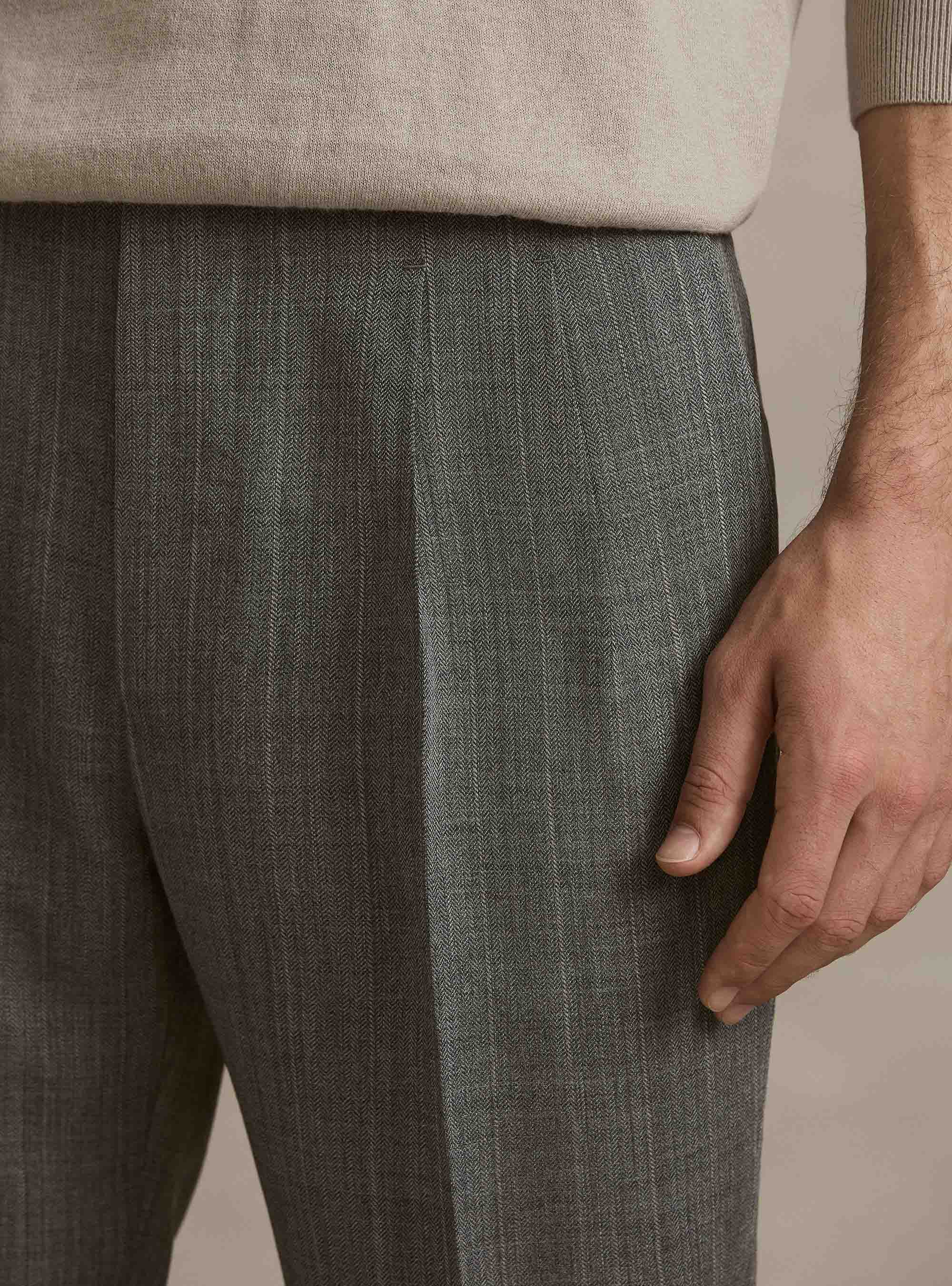 Herringbone pure wool pleated trousers, GRIGIO MED MEL 0123C