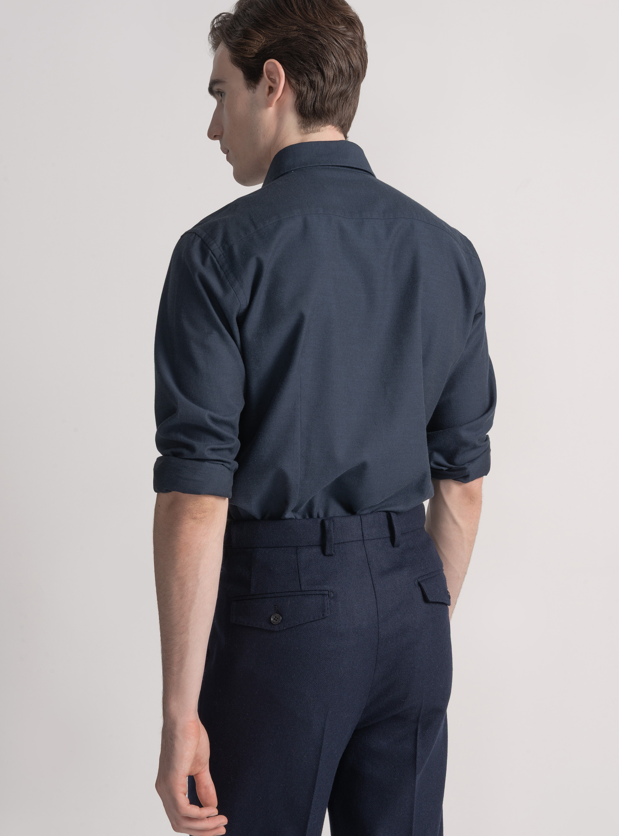 Camicia in flanella di cotone e lana, BLU NAVY