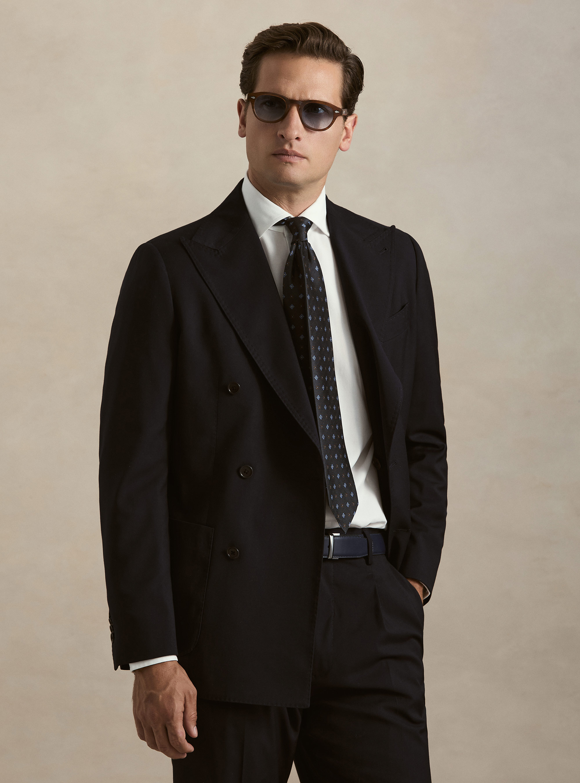Double-breasted blazer in stretch fabric, NAVY BLUE
