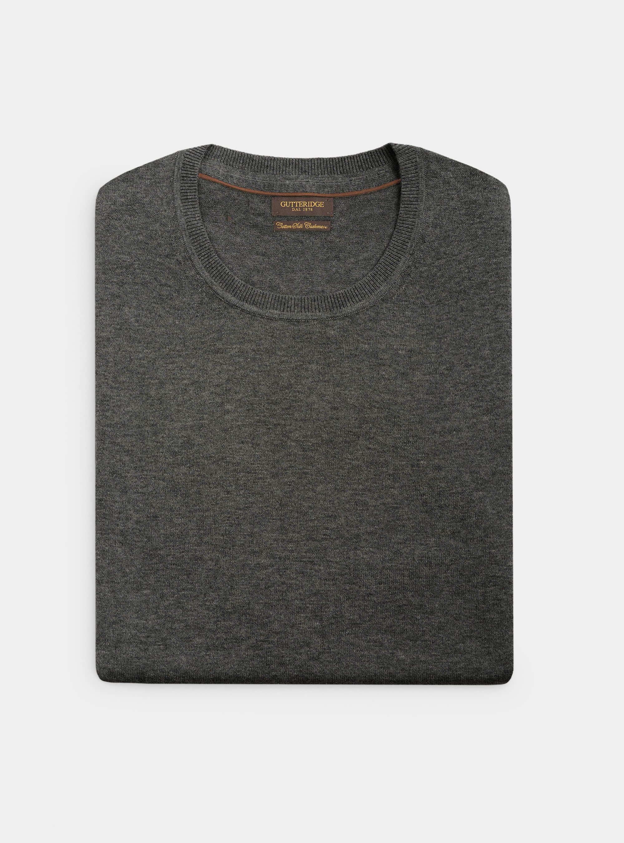 Cotton silk and cashmere crew-neck sweater, ASPHALT GREY