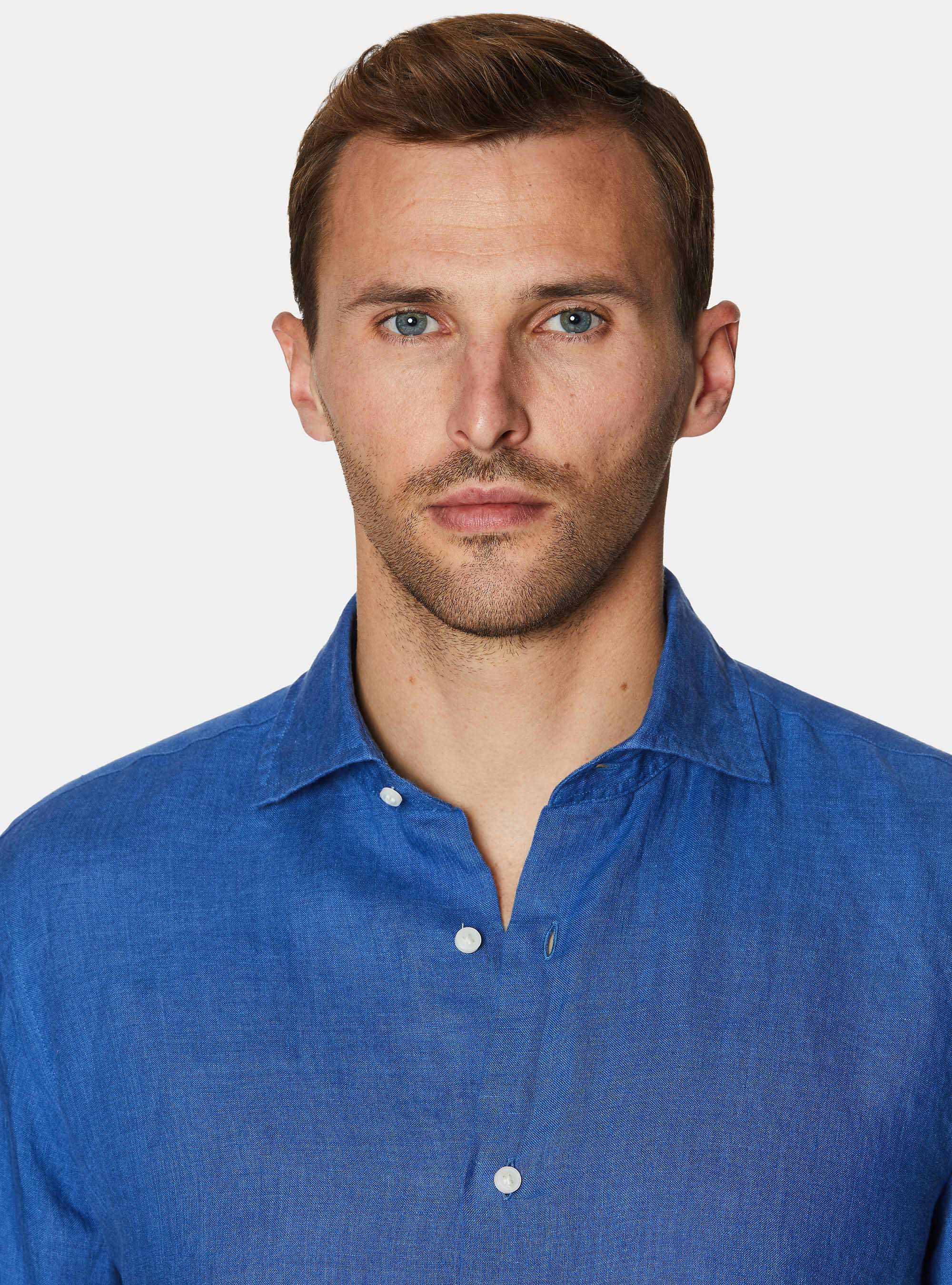 Camicia in puro lino, BLU