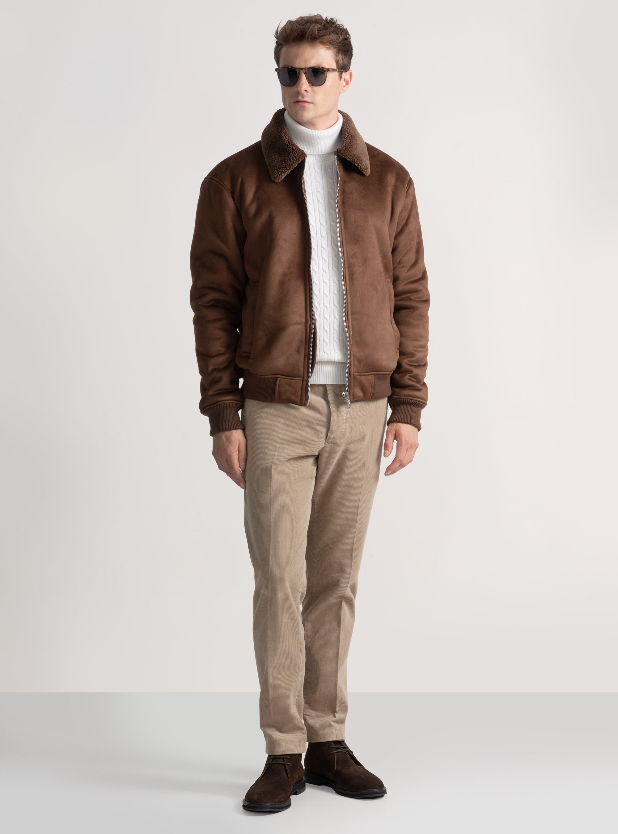 Suede effect bomber, BROWN